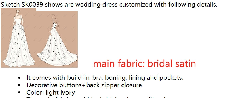Private Label Satin Square Neck Pocket A-line Bridal Dress