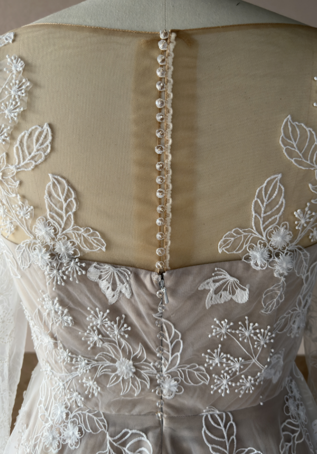 Plus Size Custom Boho Lace Plunging Neck Bridal Dress