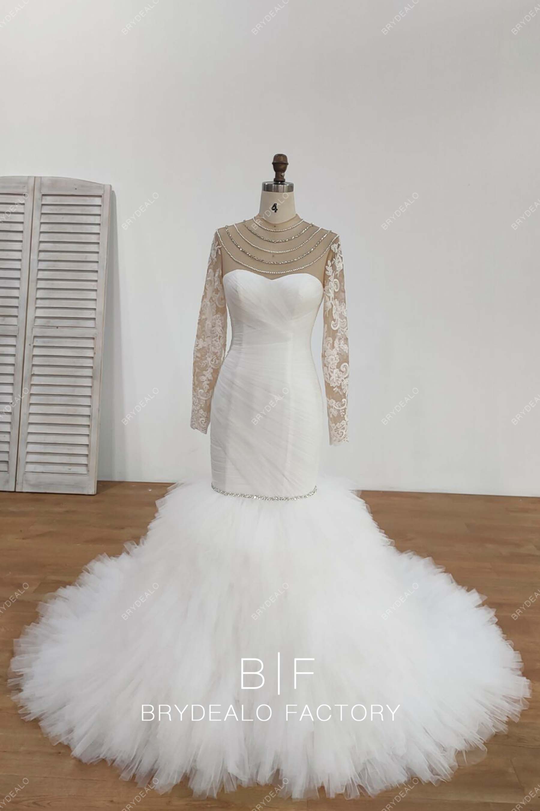 Private Label Rhinestones Ruffled Trumpet Bridal Gown