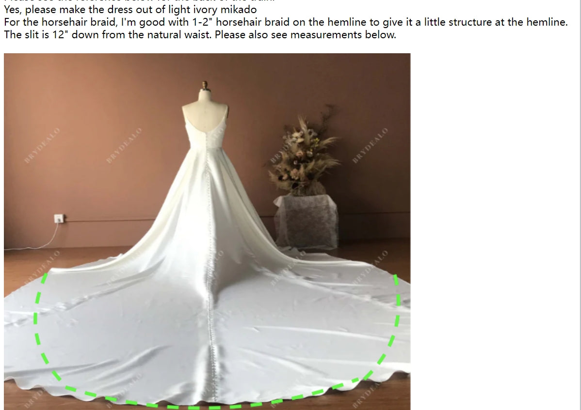 Private Label Custom Slit Mikado Wedding Dress