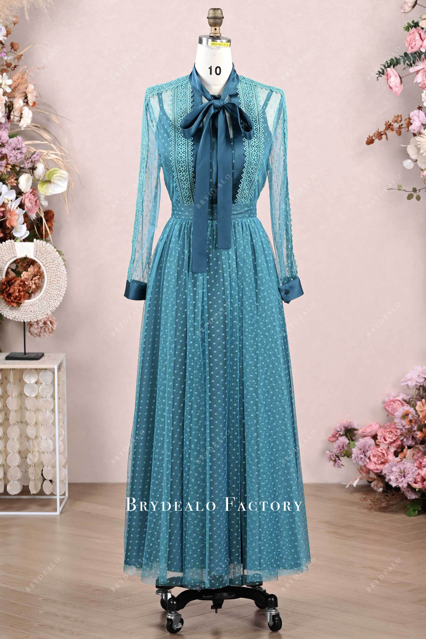 Elegant Peacock Polka Dot Tulle 3-in-1 Blouse Ankle Length Skirt