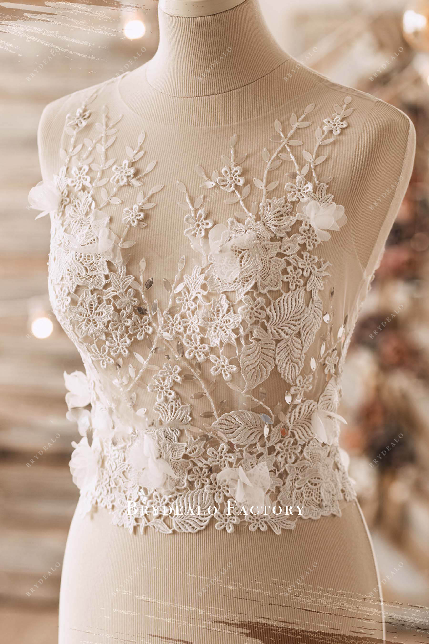 3D flower lace bridal top