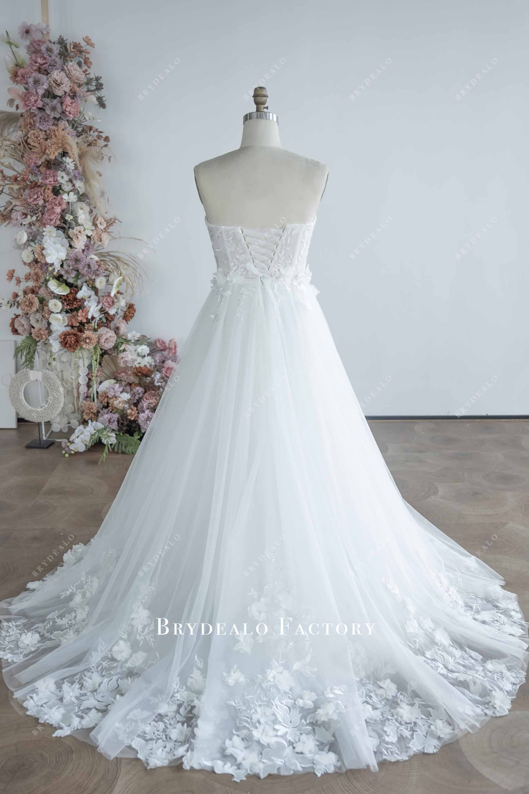 3D flower lace court train Aline wedding dress