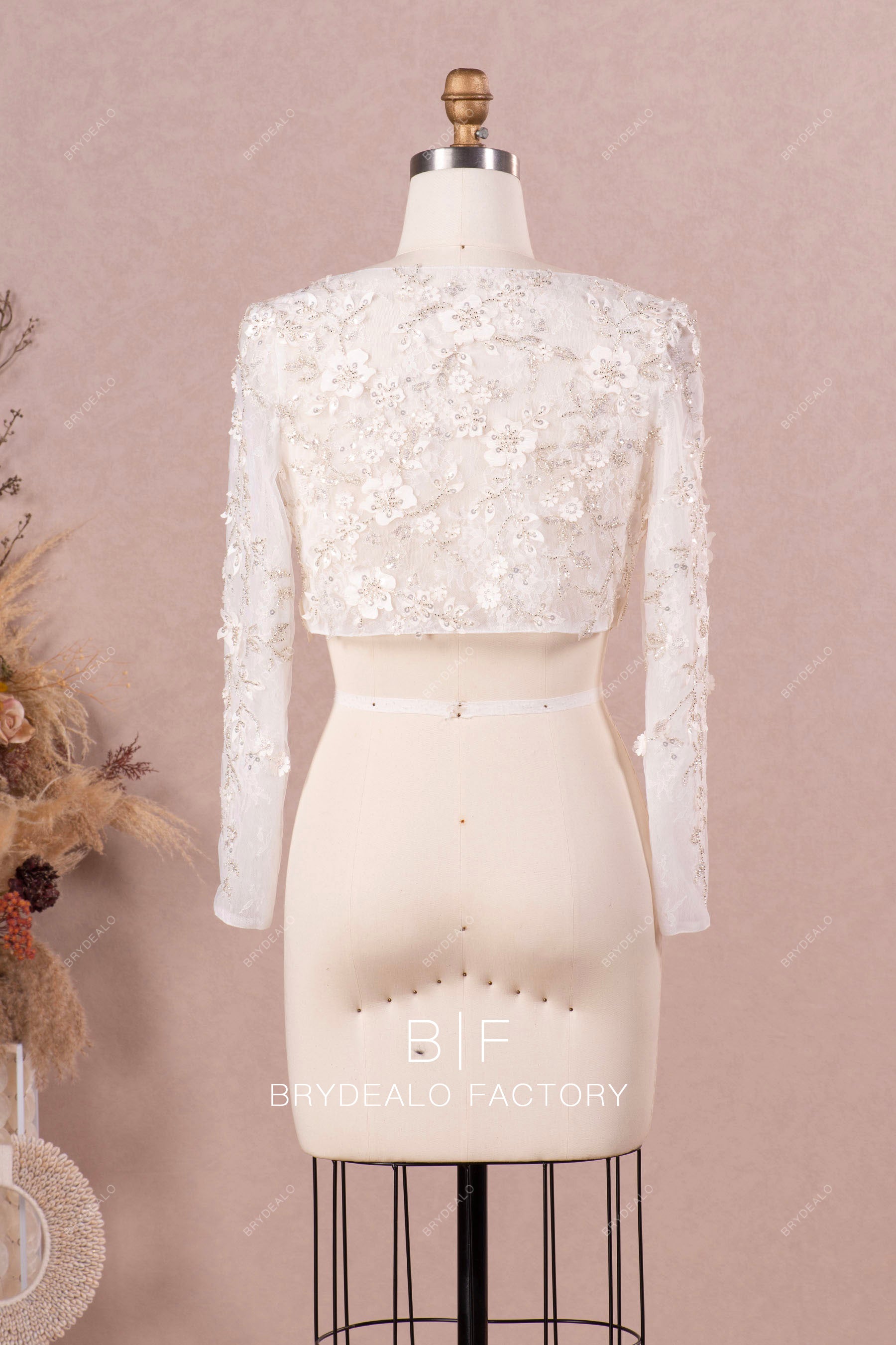 3D flower lace long sleeve bridal jacket