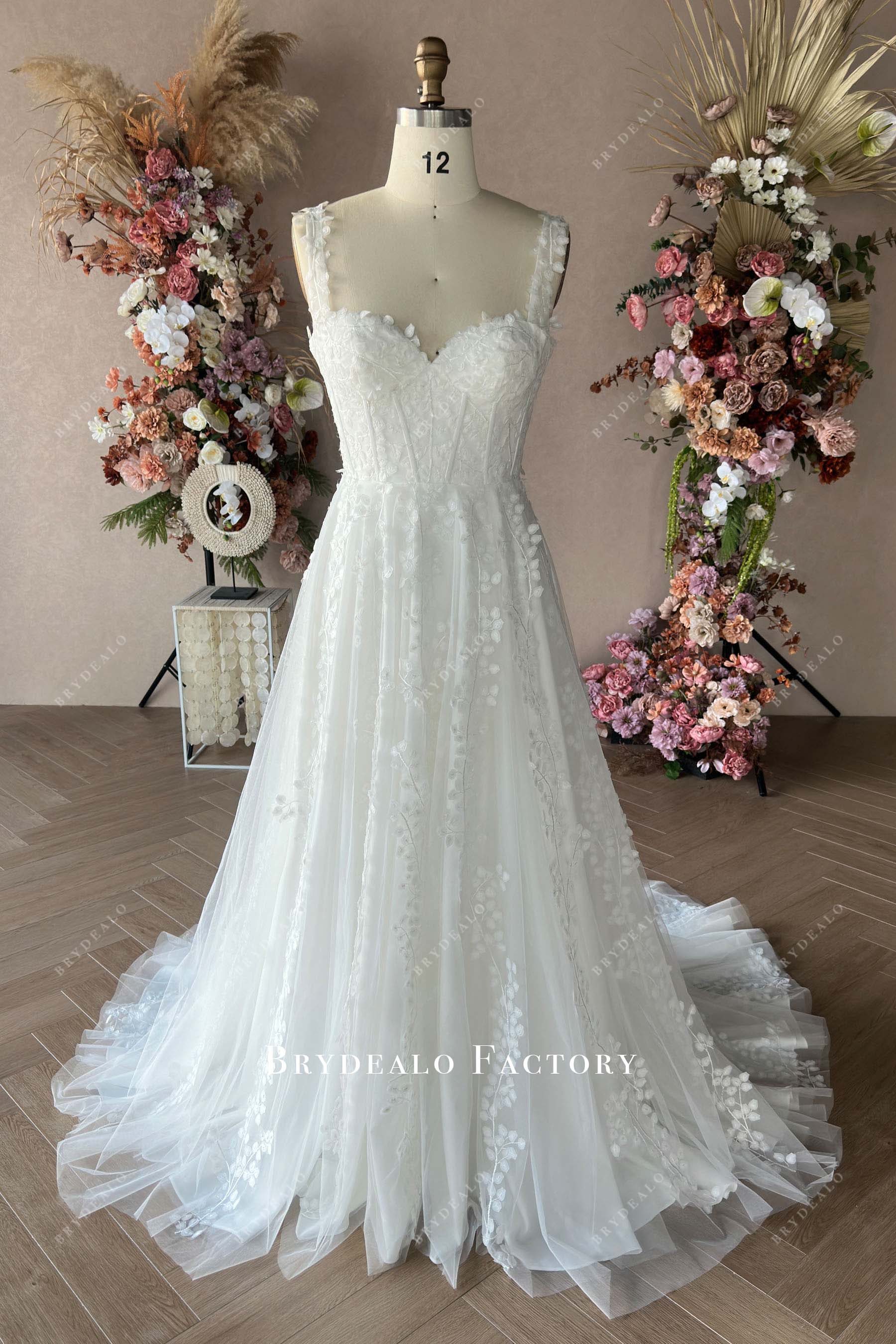 A-line boned lace wedding dress