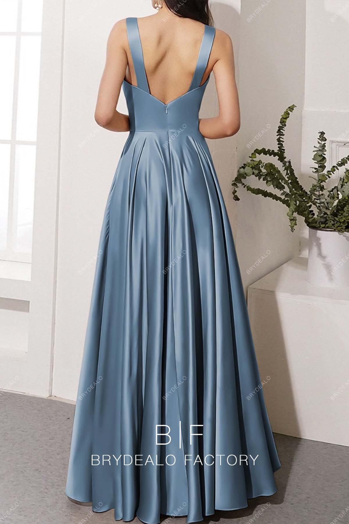 Dusty Blue Sleeveless Open Back Charmeuse Bridesmaid Dress