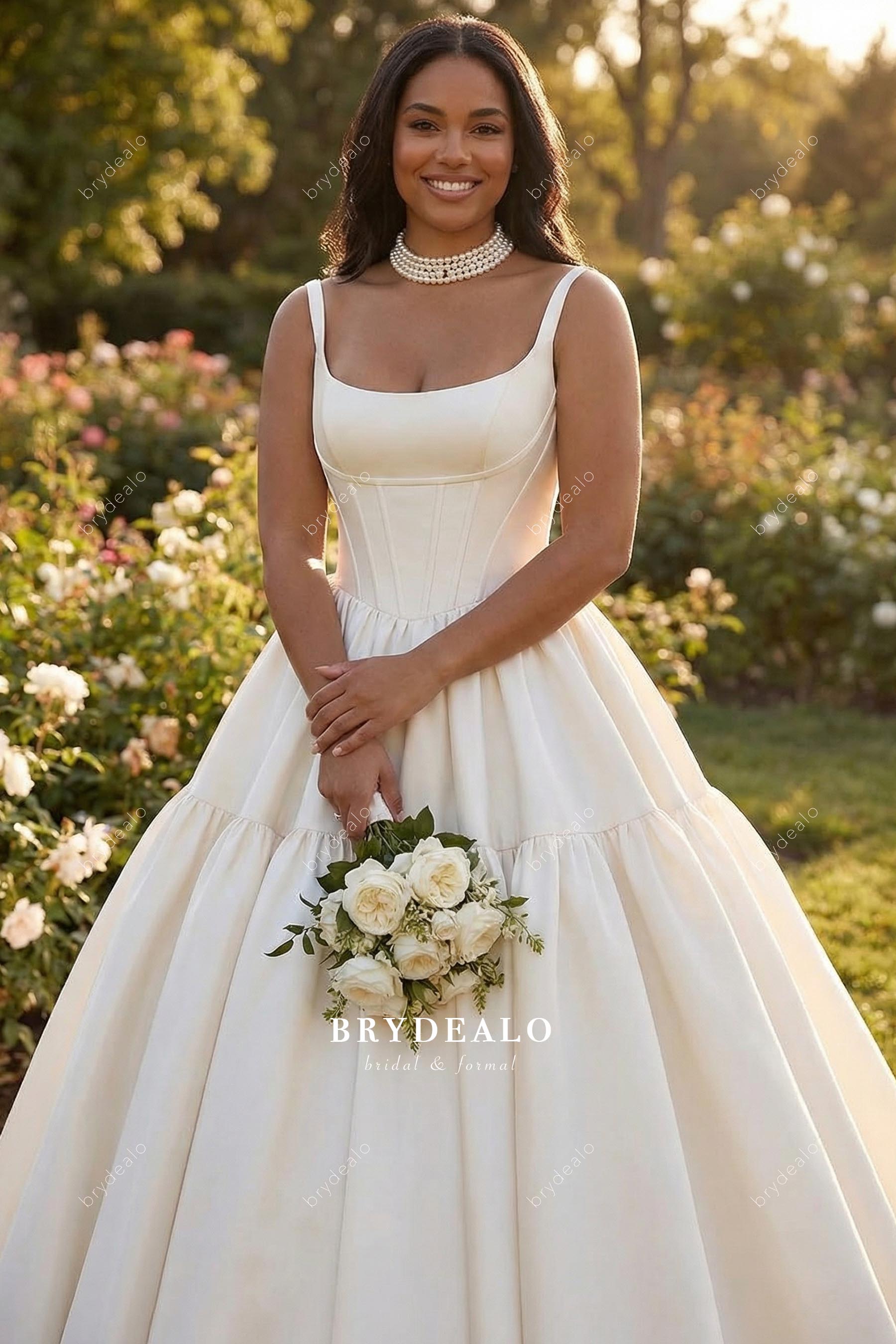 Basque waist a line bridal dress