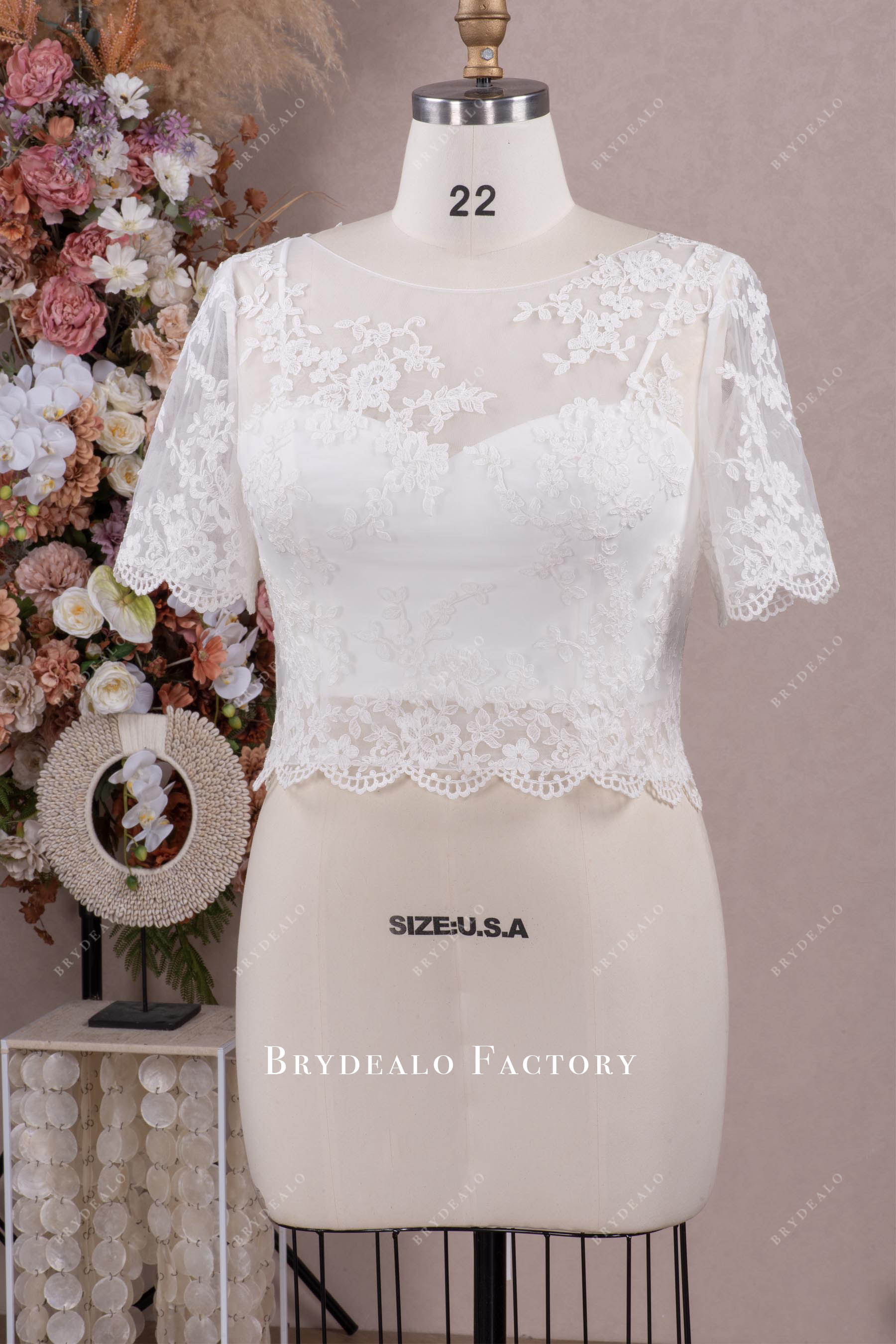 etsy junior bridesmaid dresses Crop Top Lace Two Piece Boho Wedding Dresses, MW509 main image 0