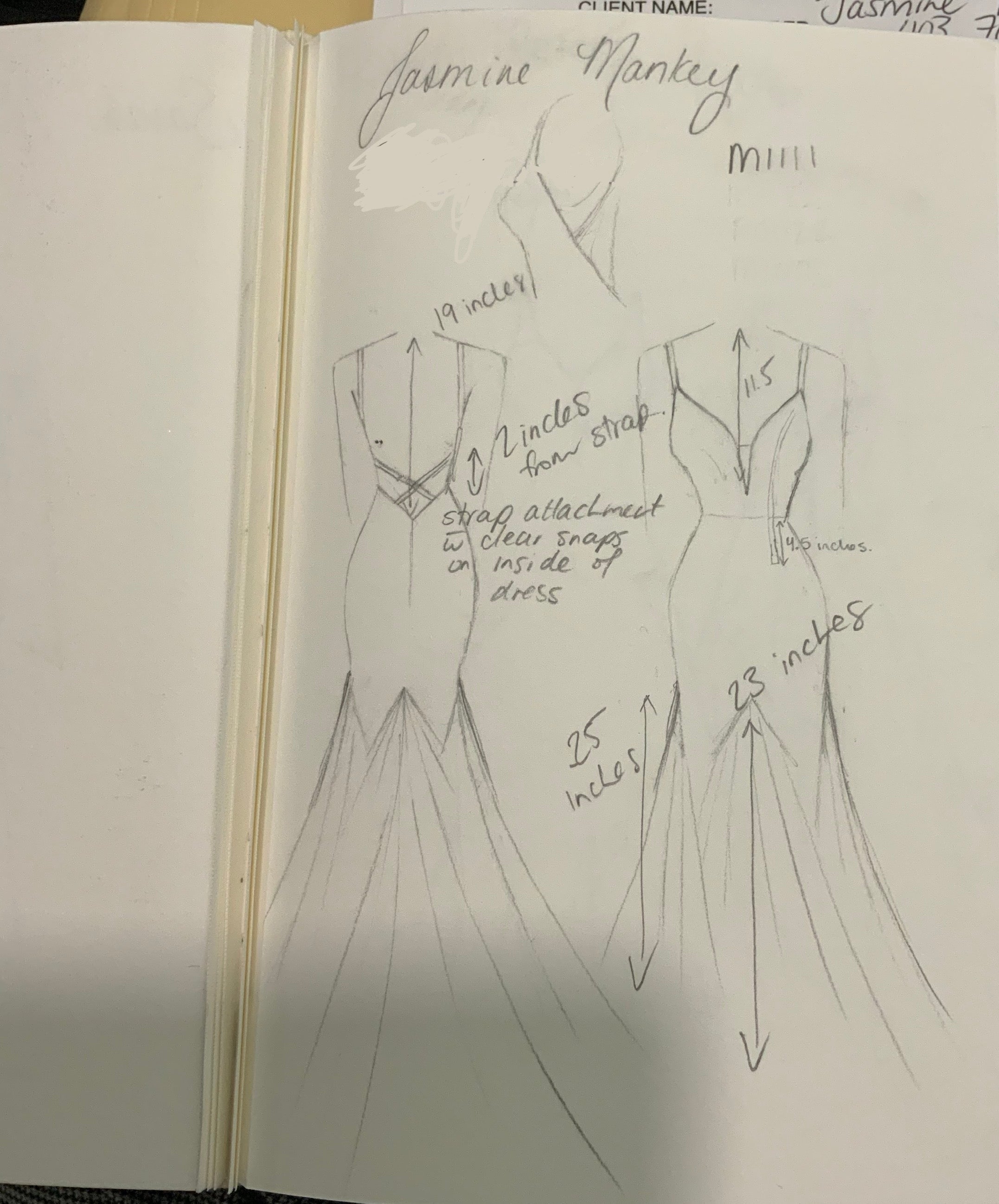 custom godet lace mermaid wedding dress sketch