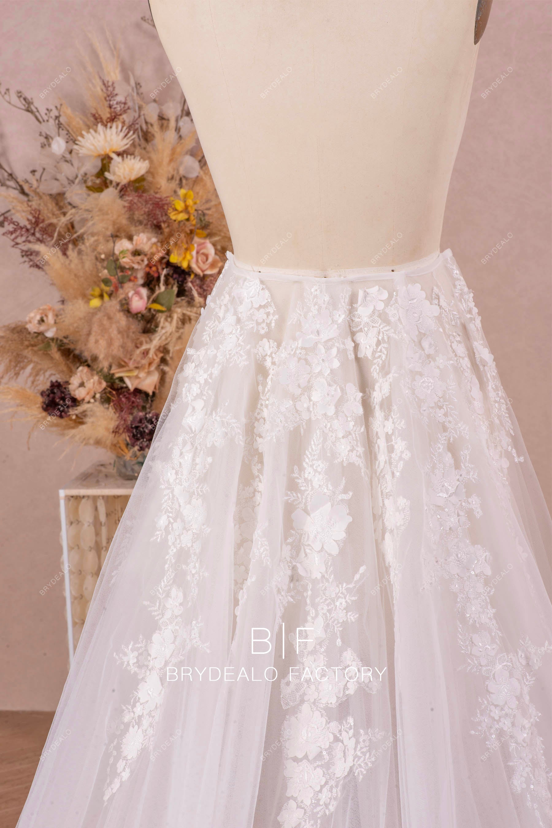 detachable flower wedding overskirt