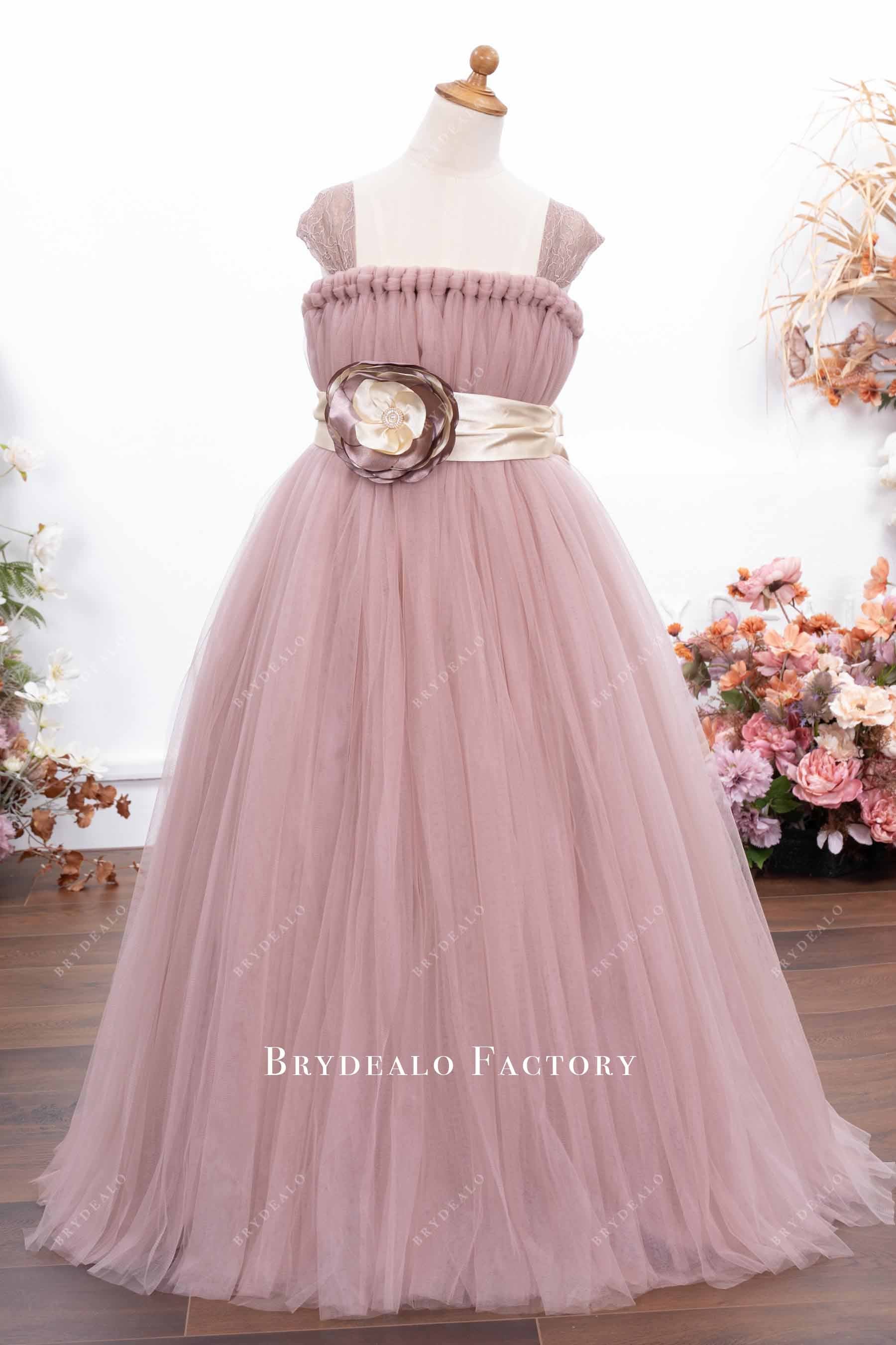 Dusty Mauve tulle flower girl gown