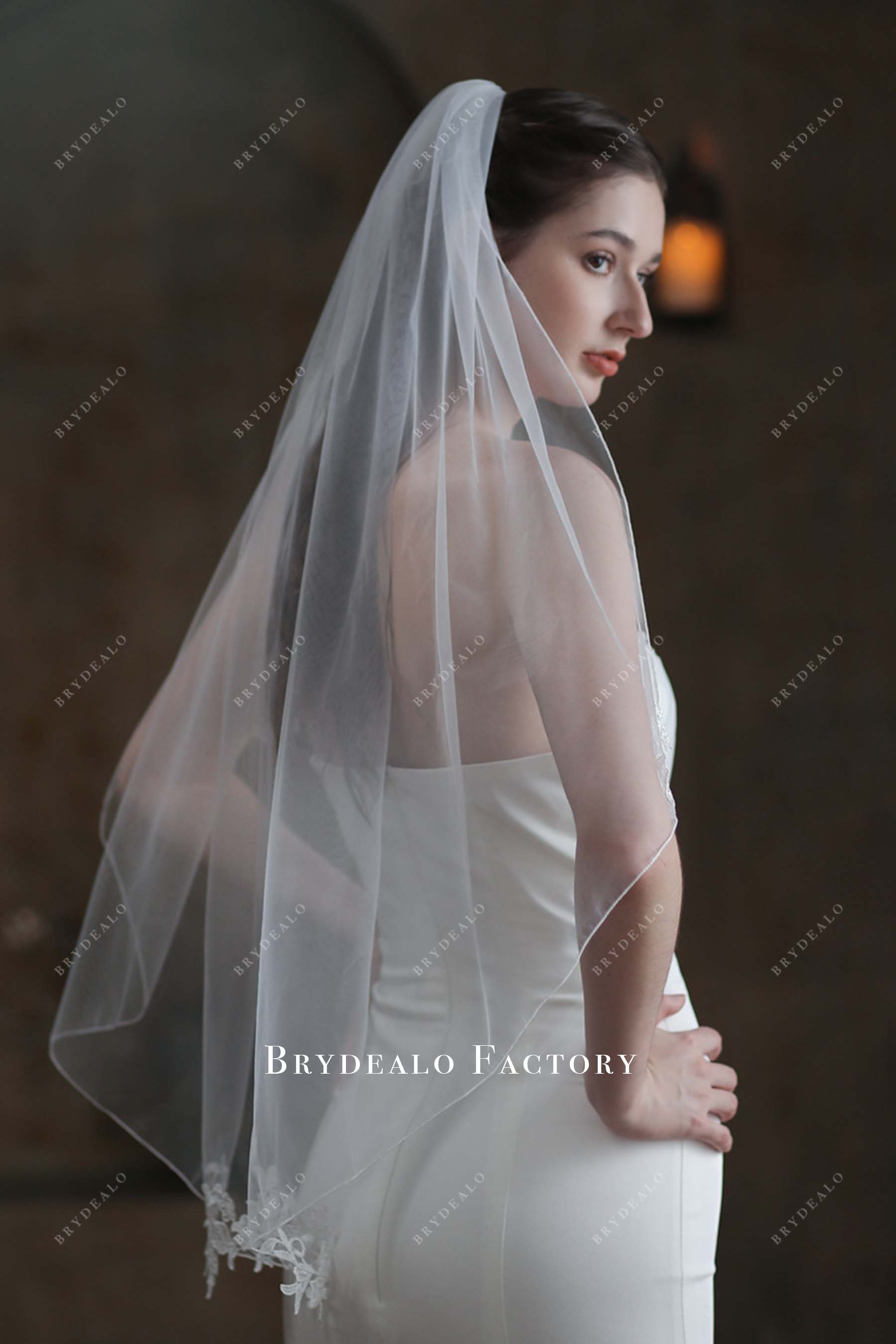 fingertip length tulle bridal veil