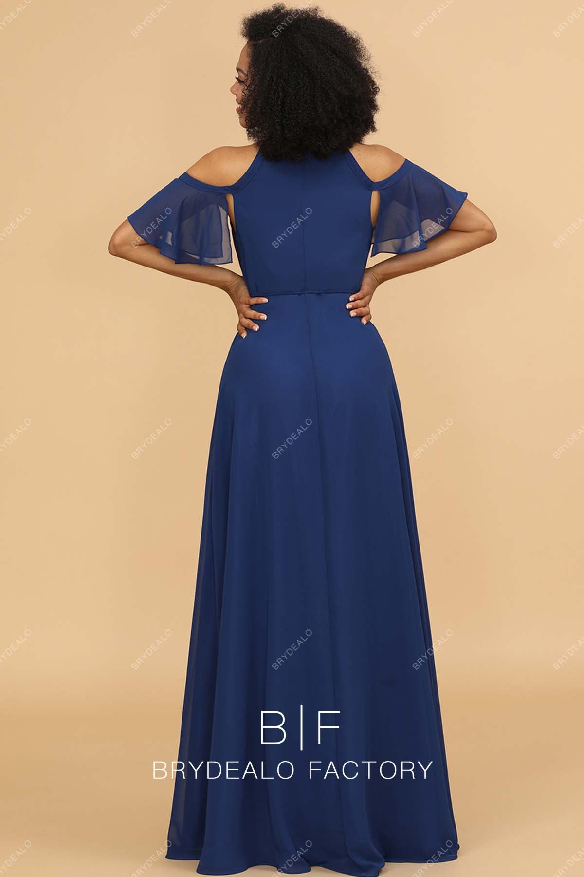floor length chiffon A-line blue formal gown