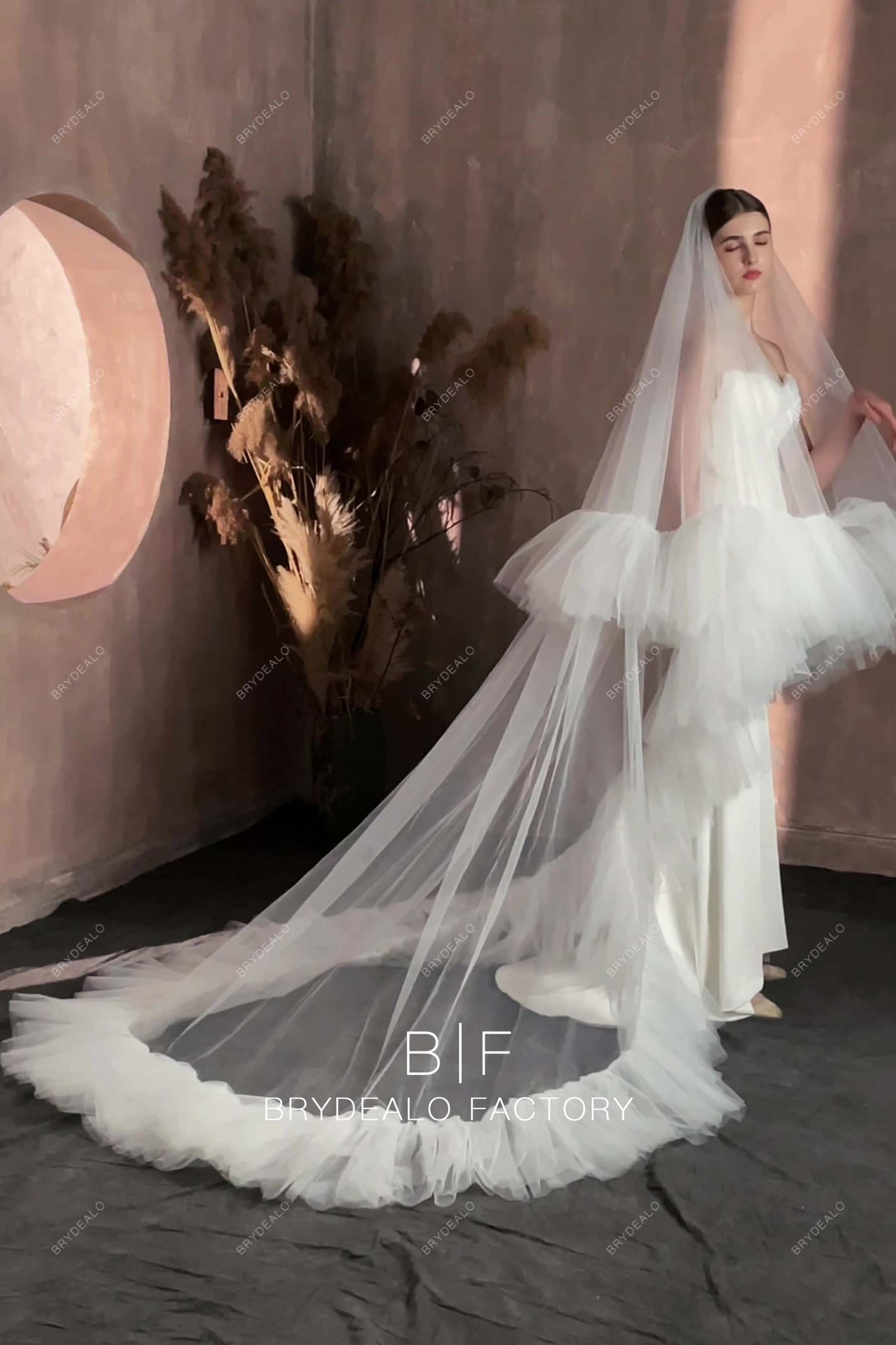 Two-tier Chapel Length Wholesale Ruffled Wedding Veil