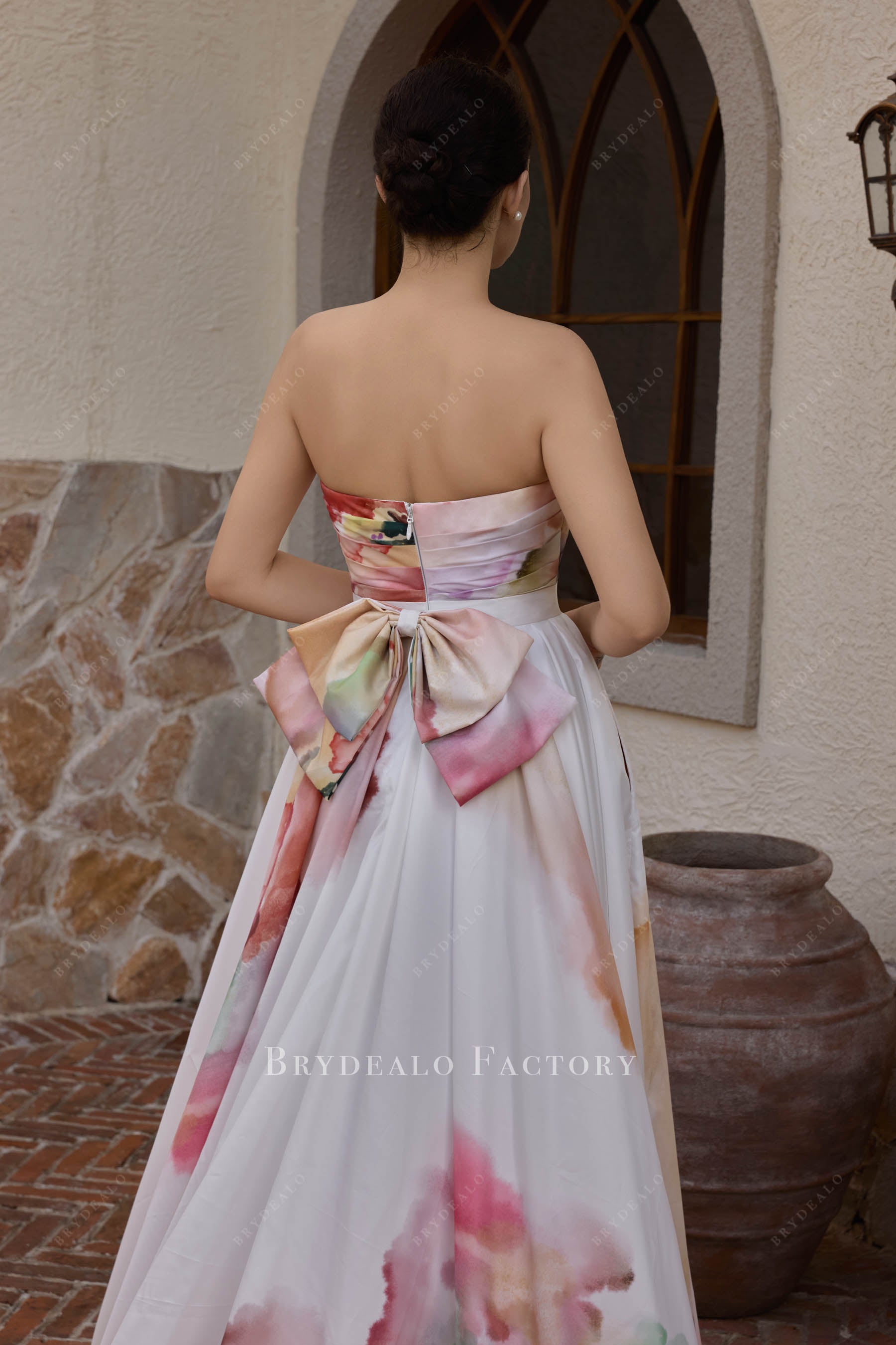 Strapless Bowknot Floral Wedding Gown