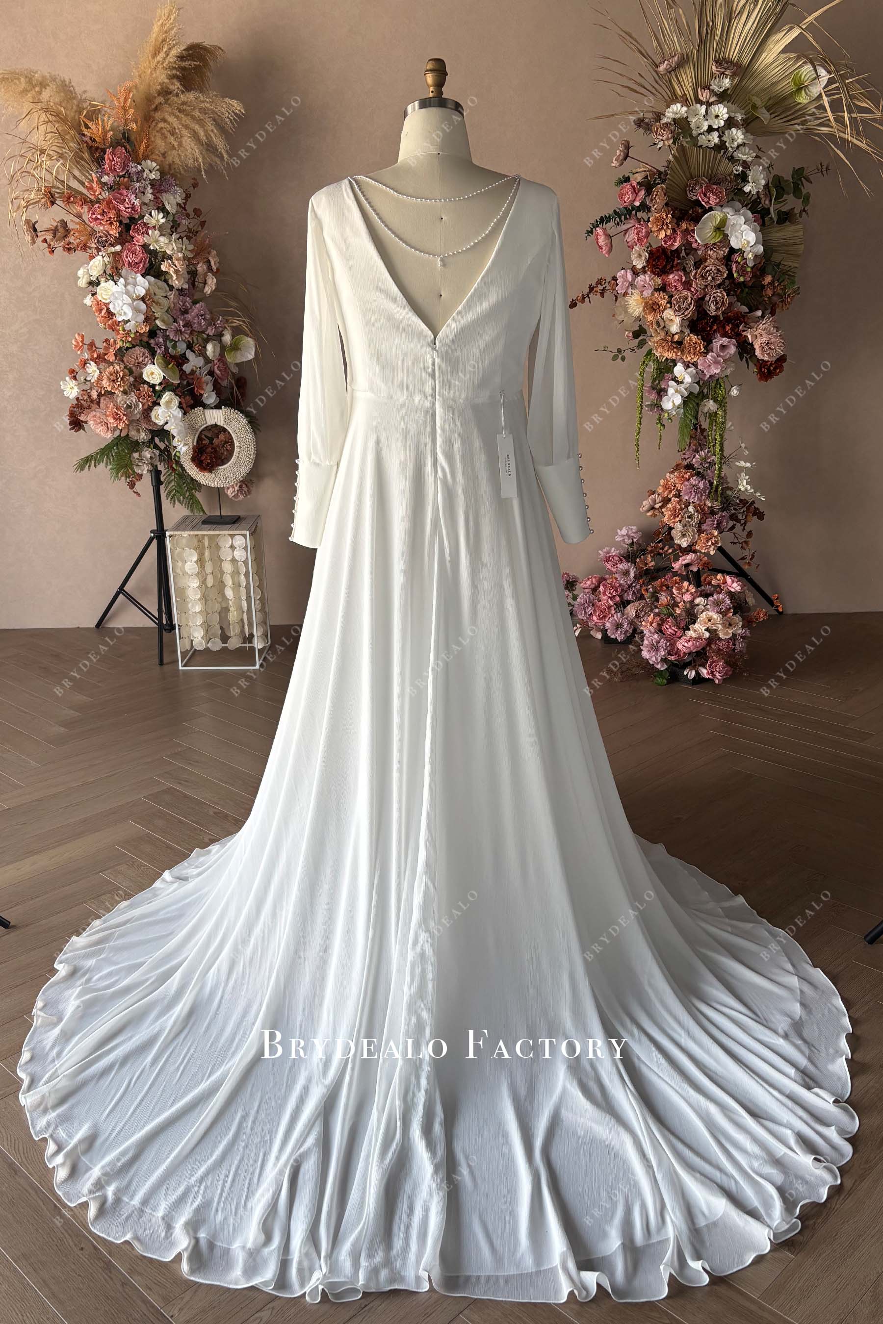 V back A line court train wedding dress