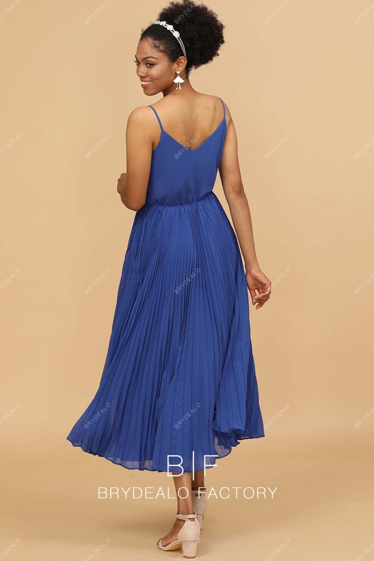 royal blue open V-back ankle length bridesmaid dress