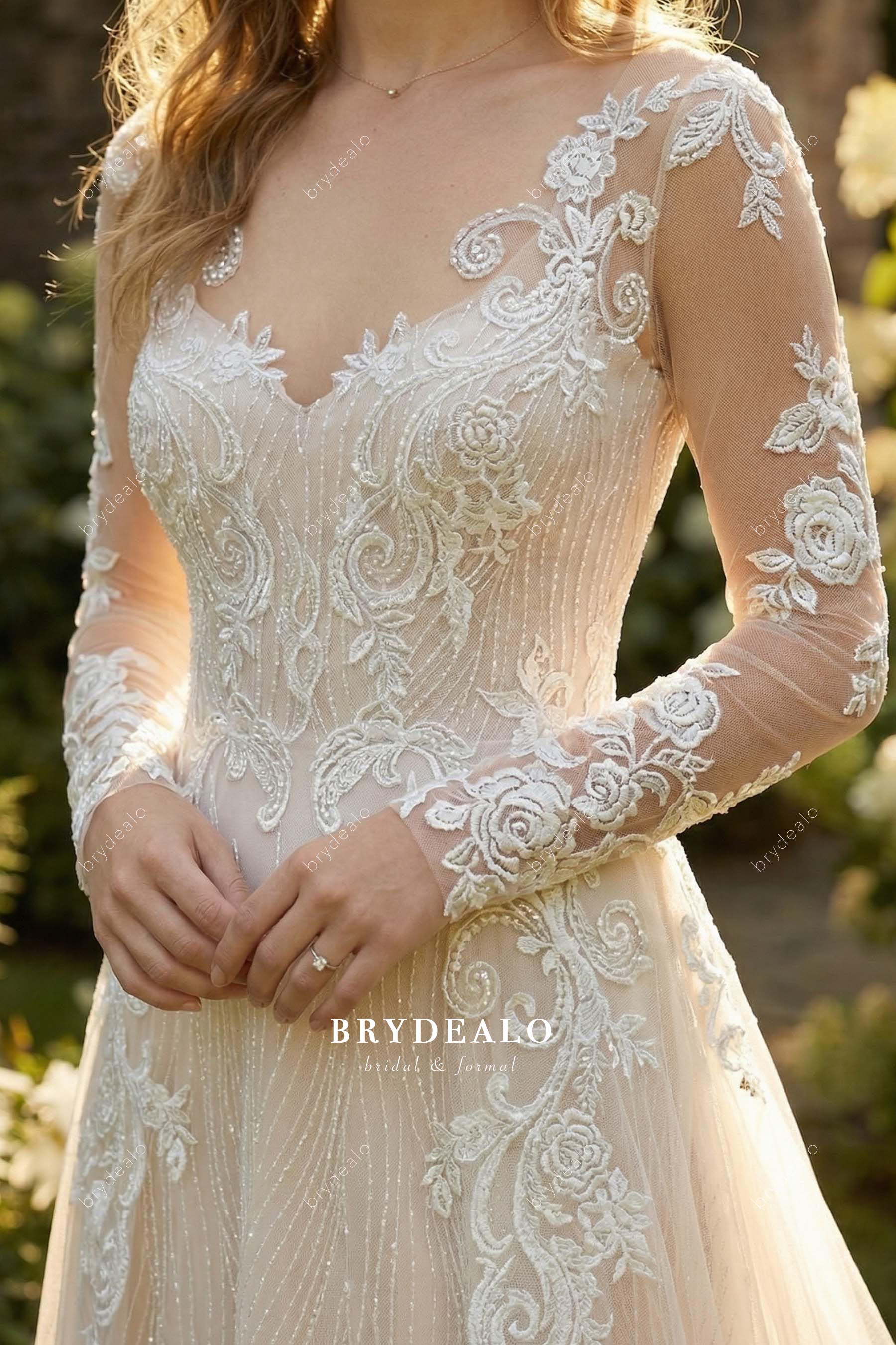 V-neck lace wedding dress