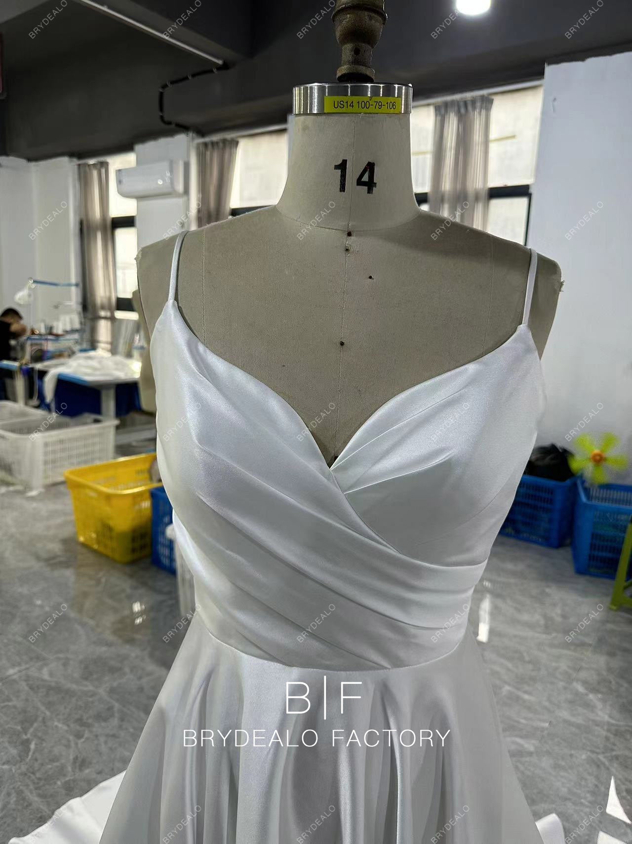 Buttoned Back Satin Slit A-line Wedding Dress