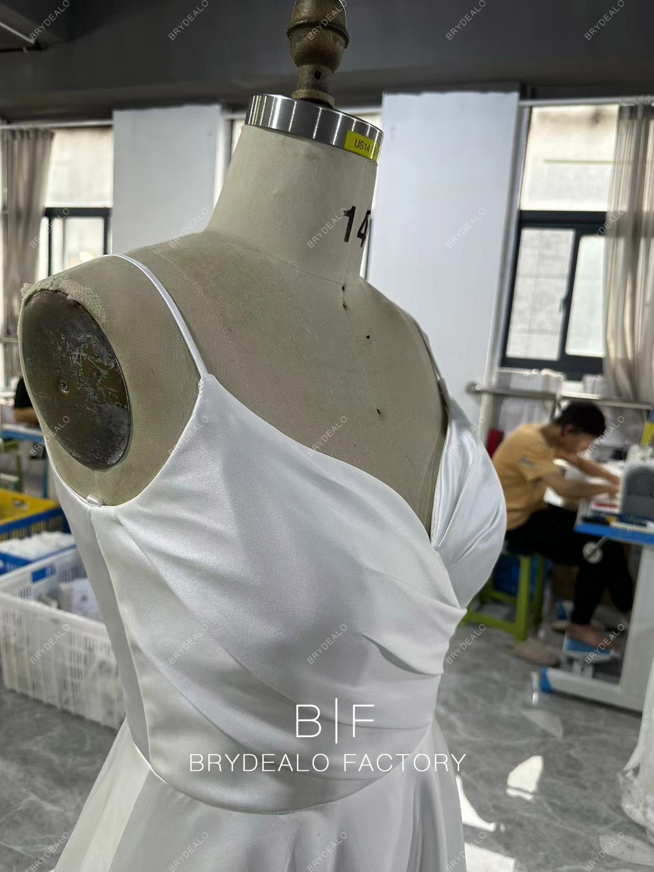 Buttoned Back Satin Slit A-line Wedding Dress