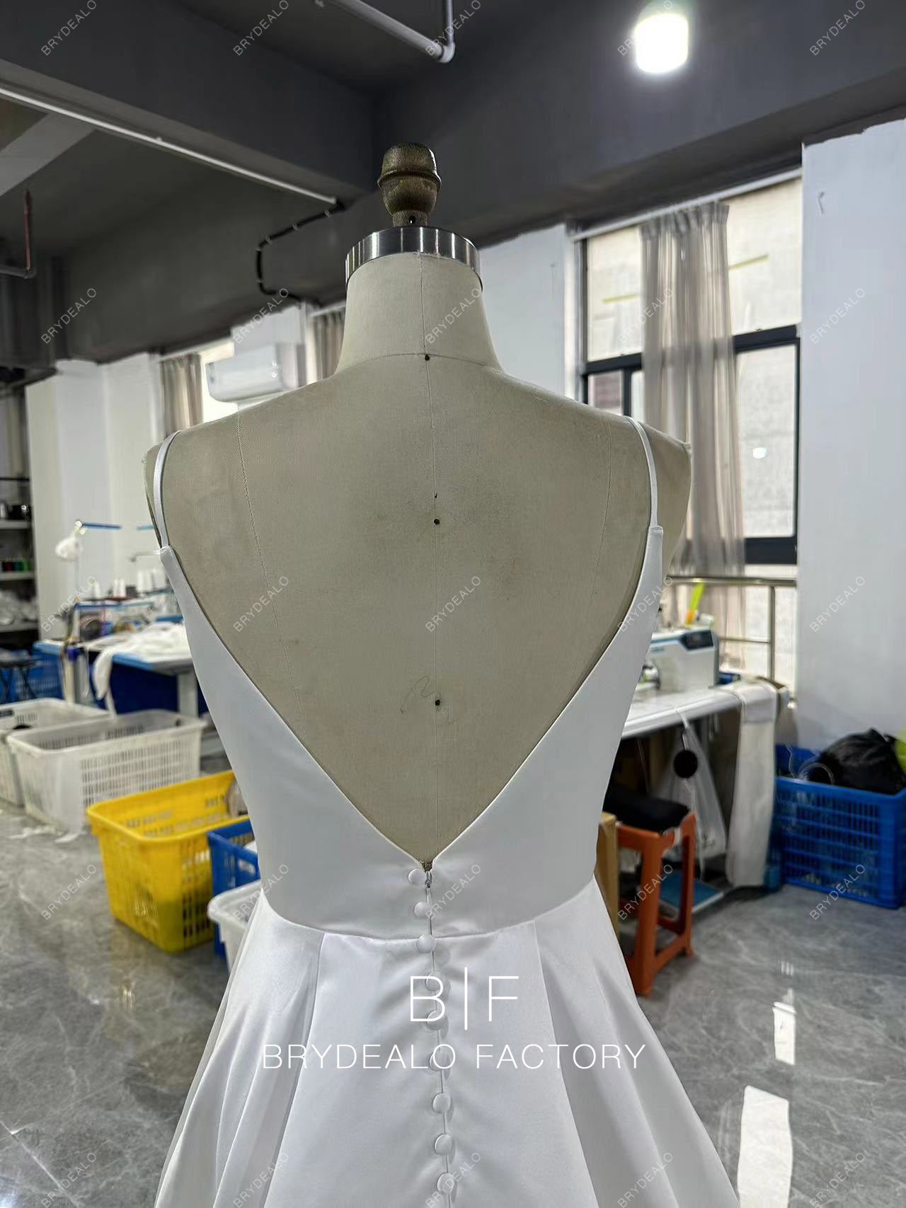 Buttoned Back Satin Slit A-line Wedding Dress