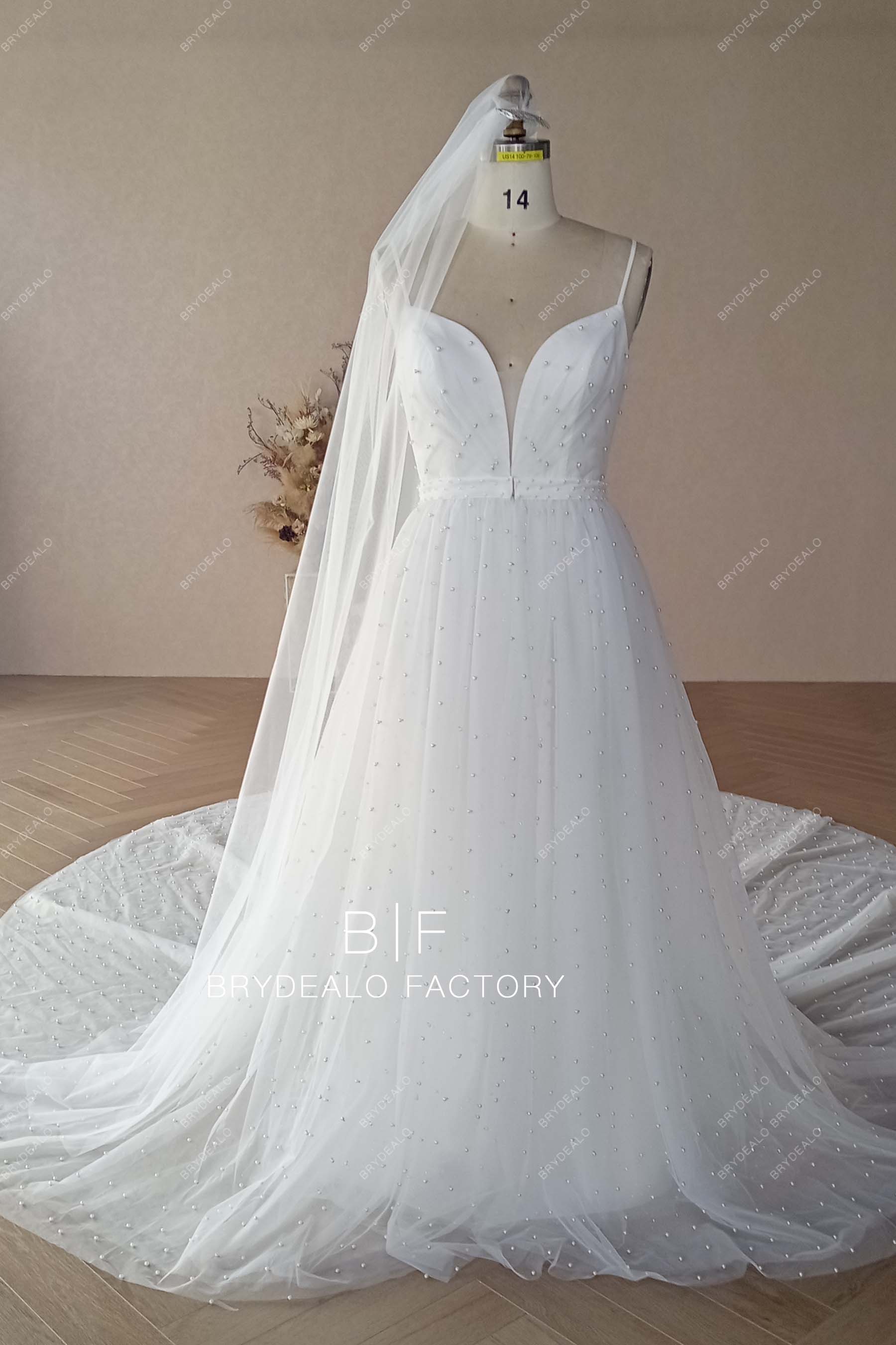 Custom Pearls Plunging Wedding Ball Gown BR20221454-05