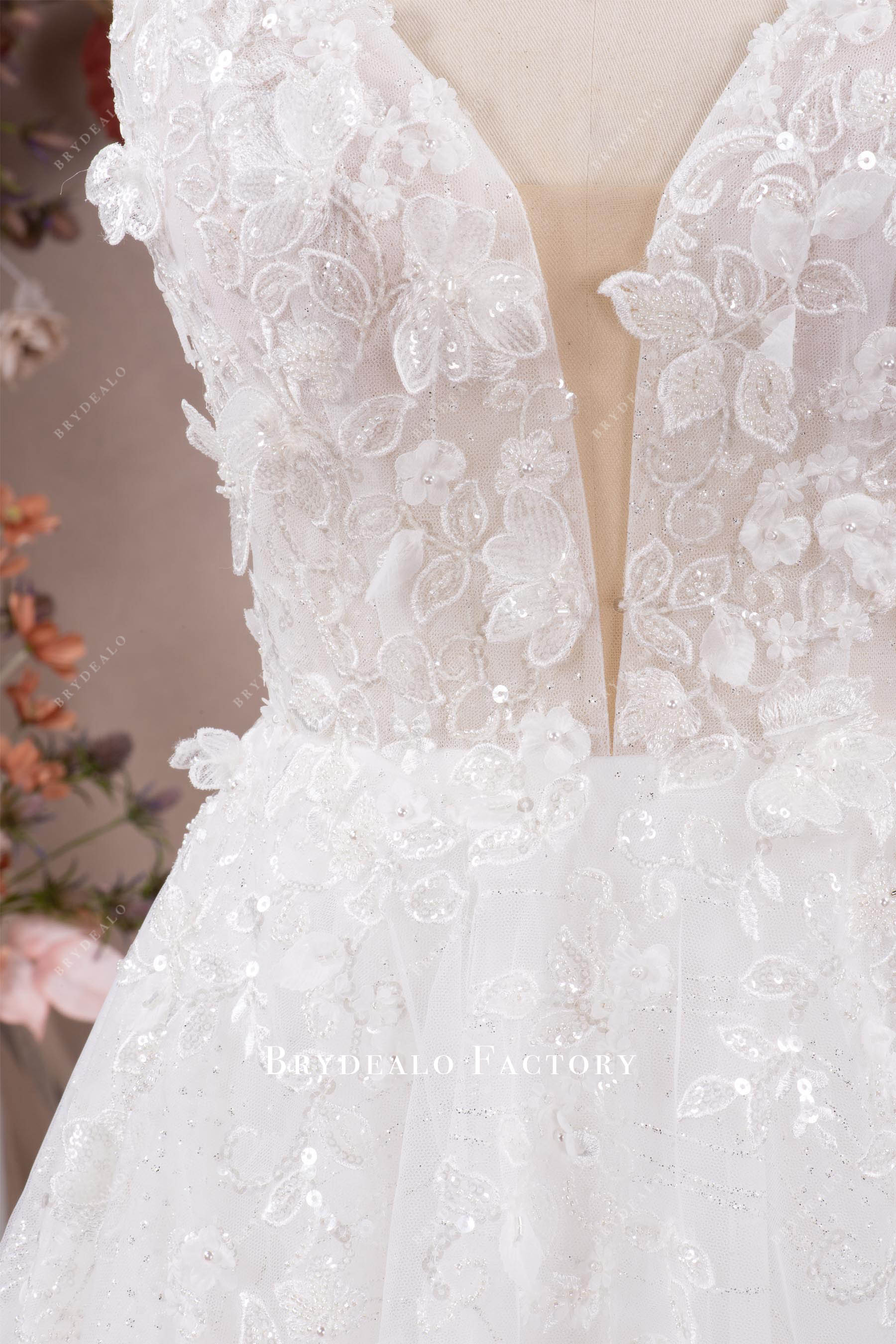 alluring deep V-neck bridal gown