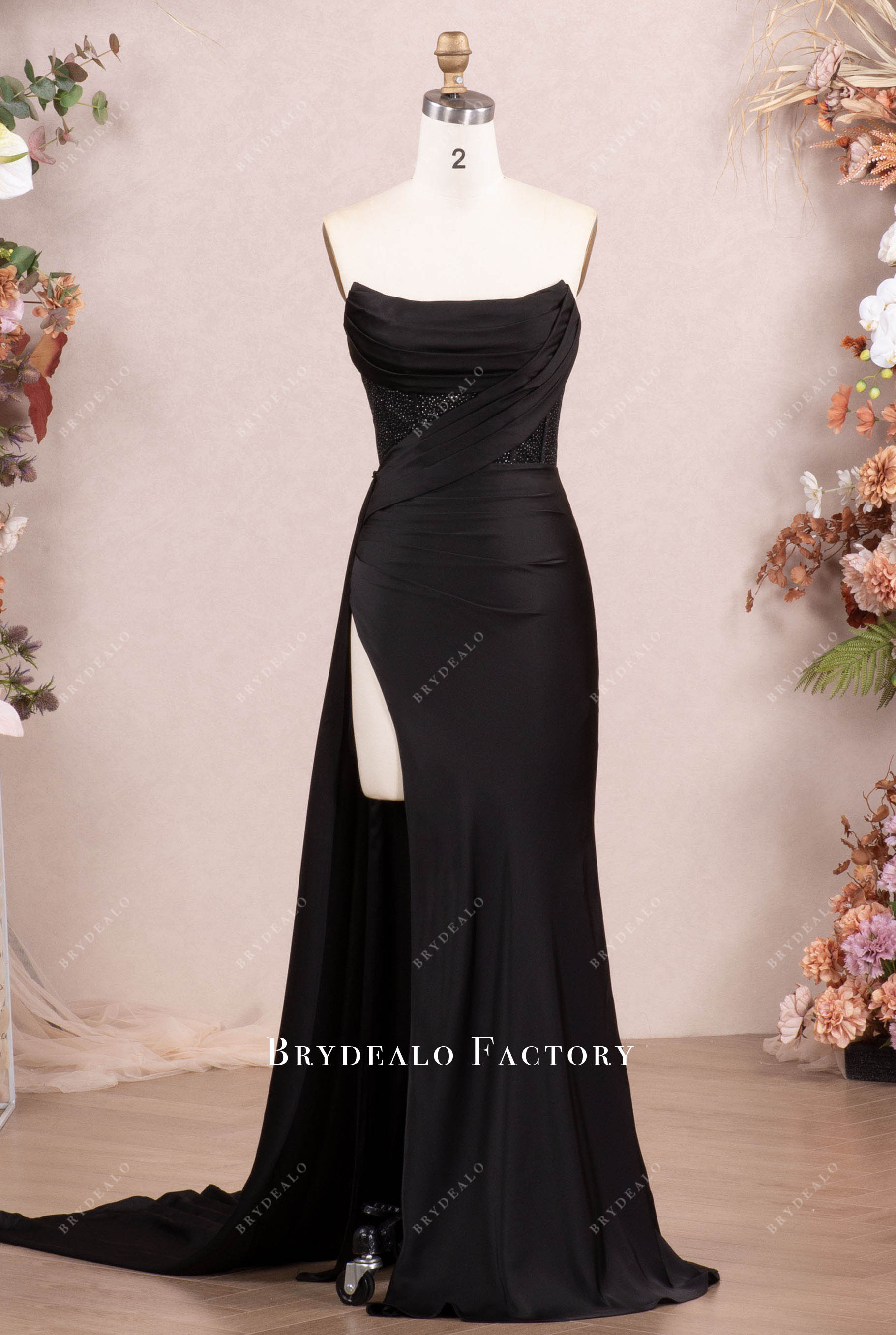 Black Strapless Curve Neck Jersey Satin Prom Evening Dress Black Strapless Curve Neck Jersey Satin Prom Evening Dress
