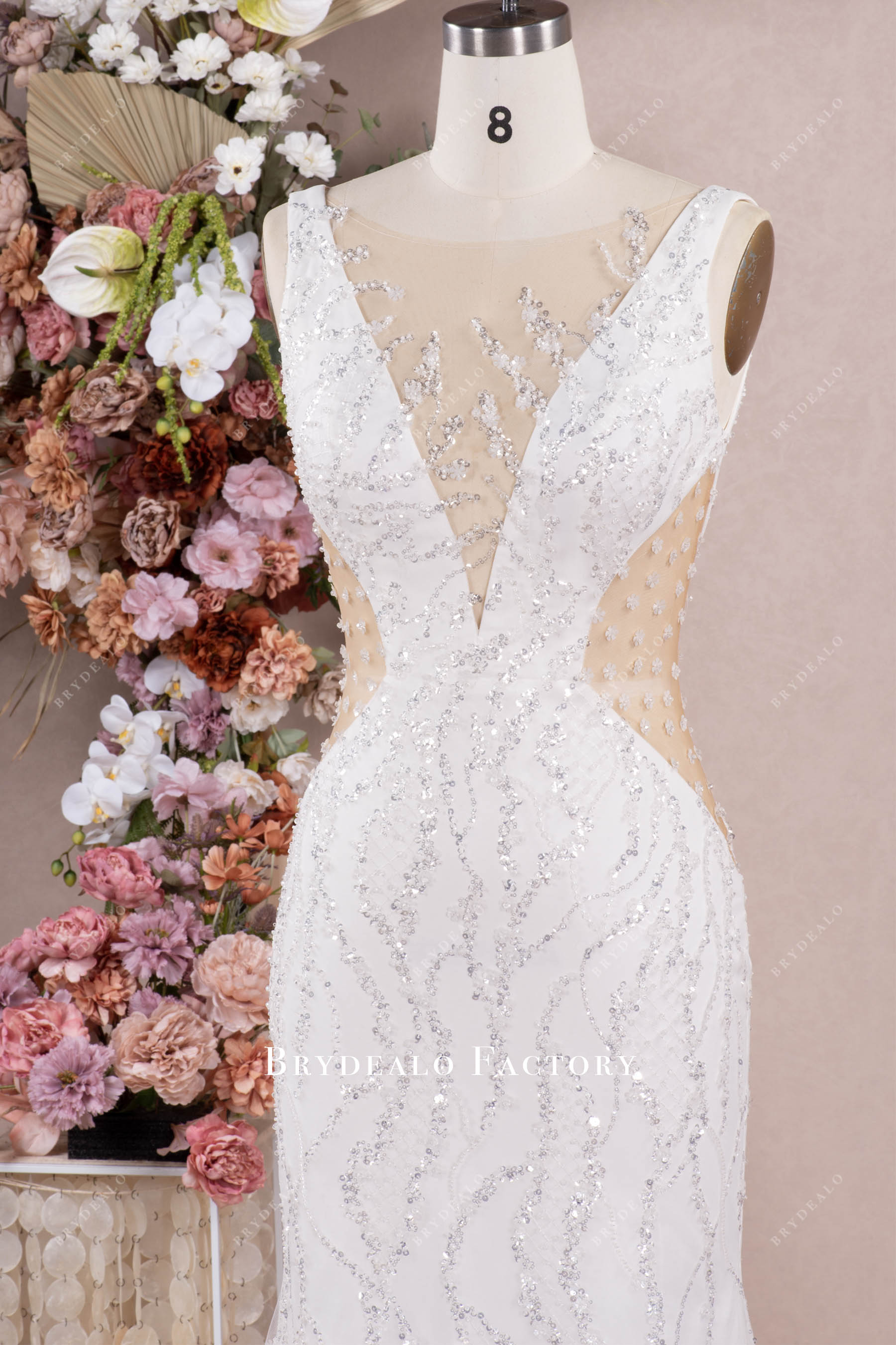 alluring illusion neck wedding dress