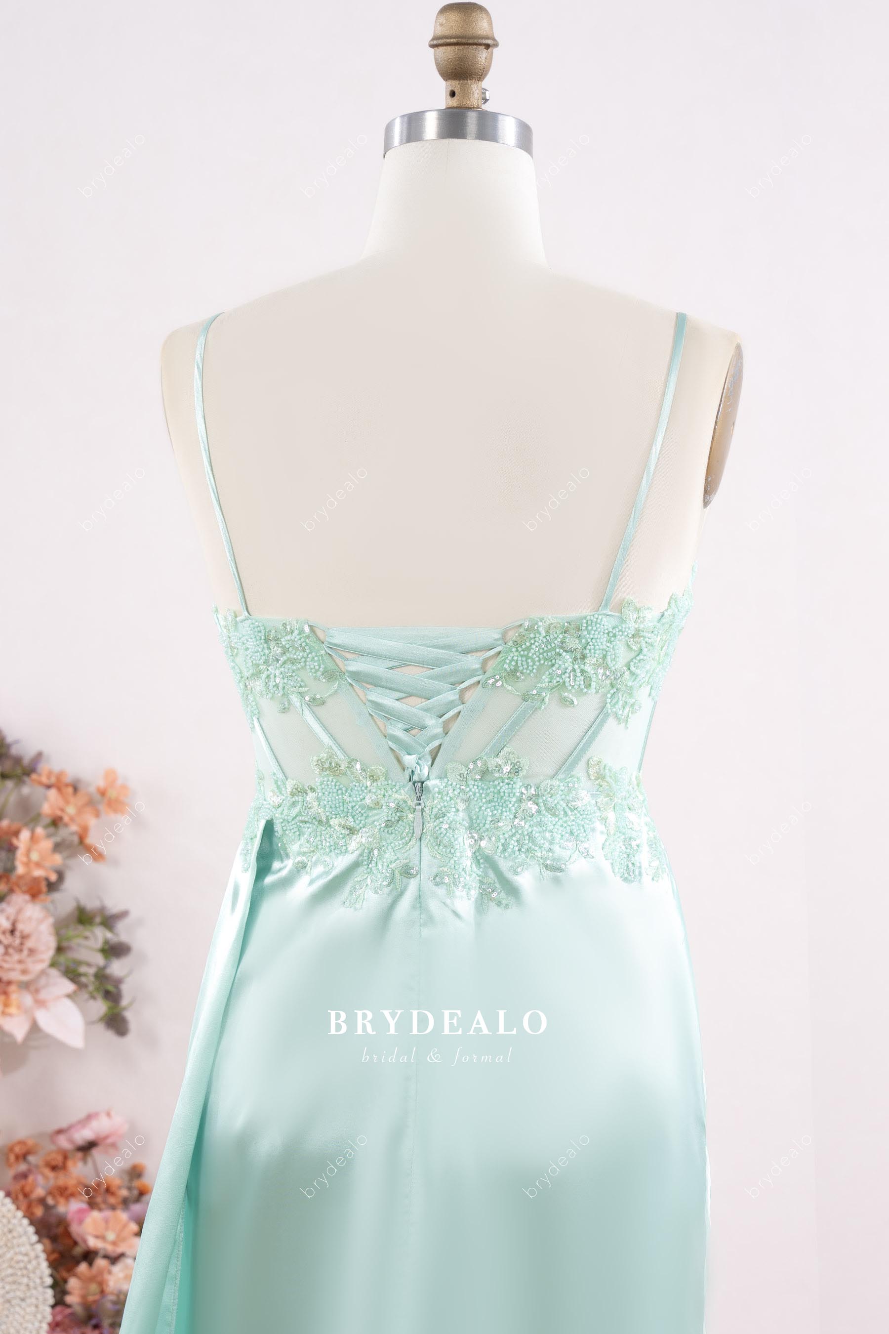 alluring lace-up back lace formal dress