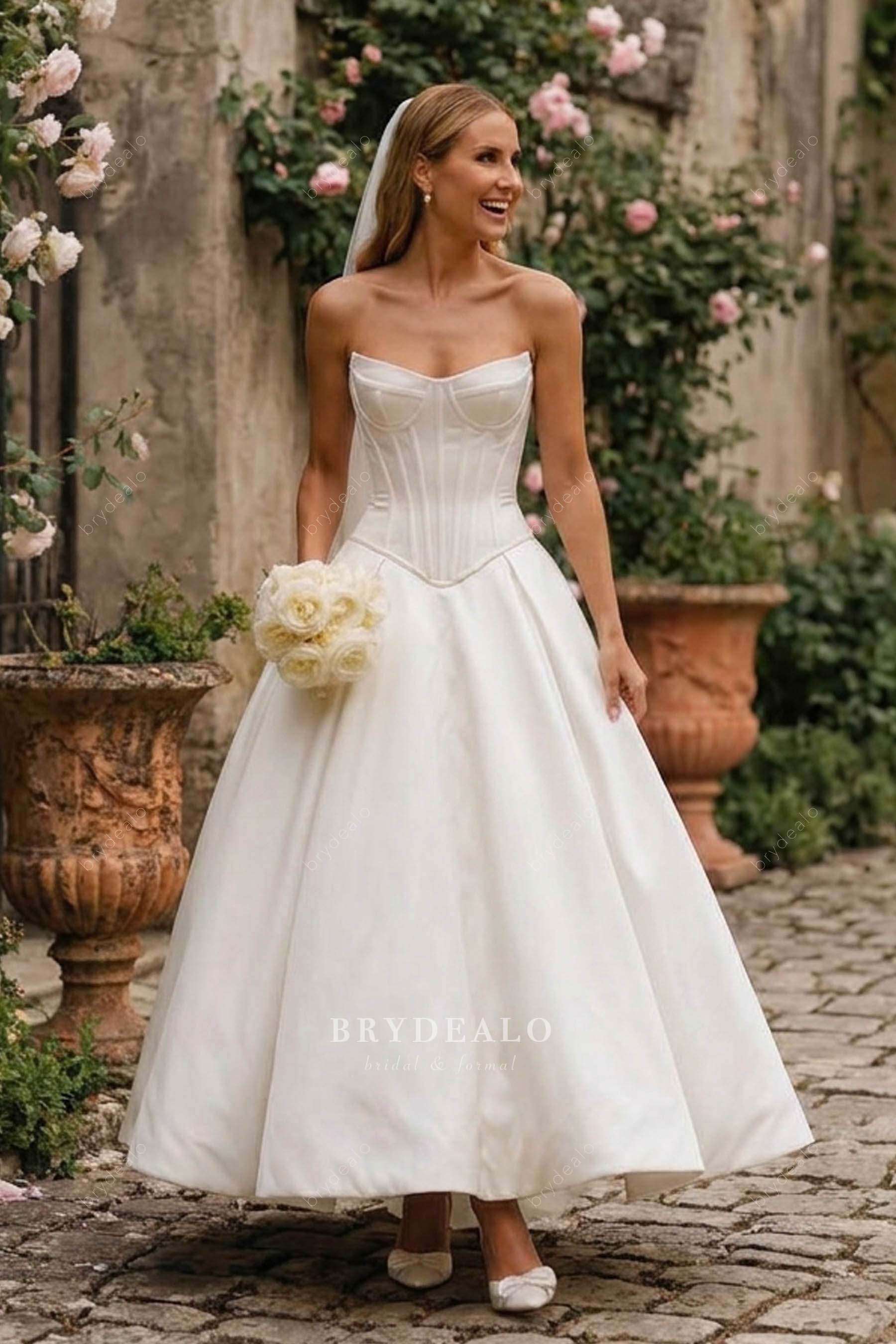 ankle length mikado wedding dress