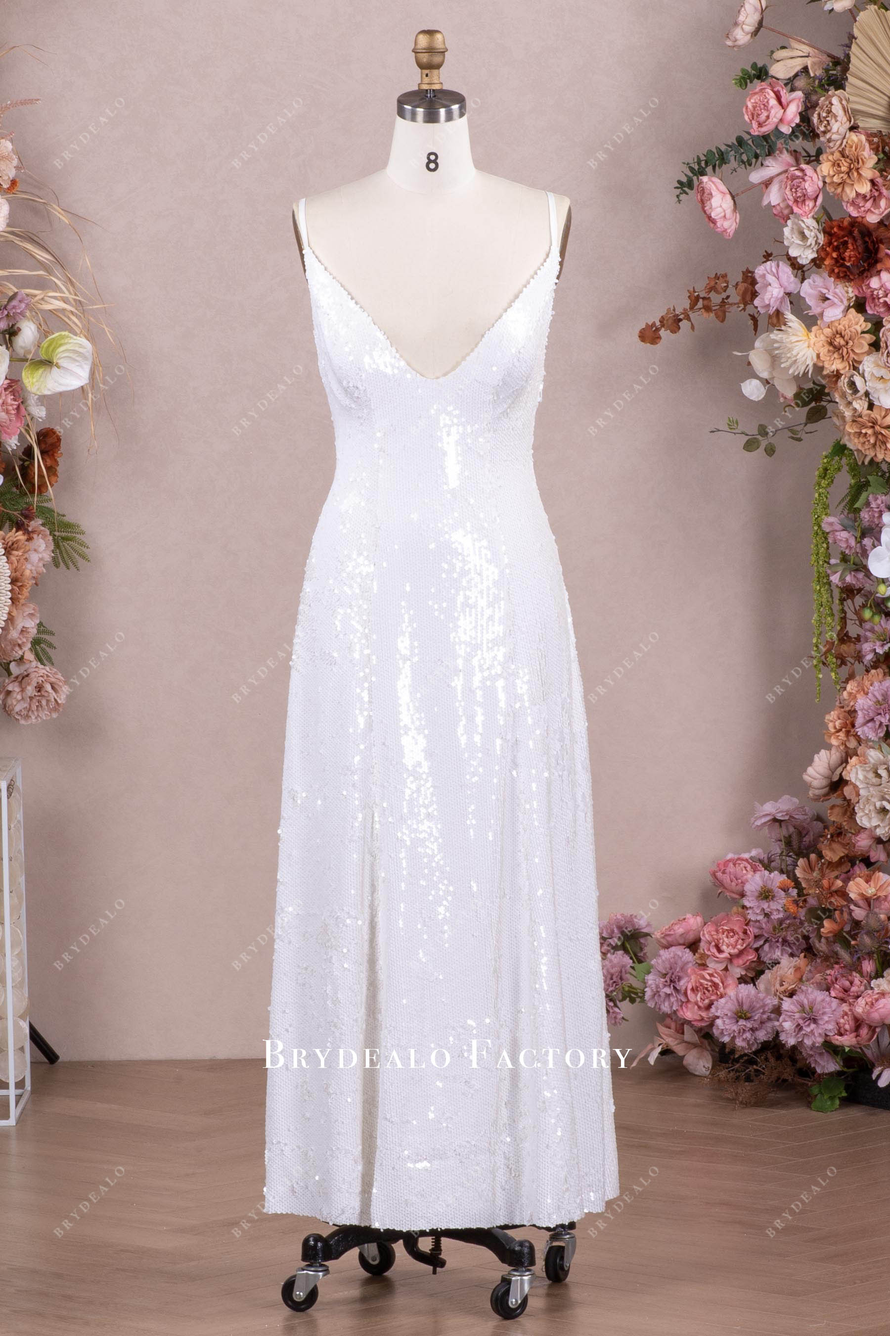 White Sequin Wedding After Party Dress Ankle Length White Sequin Wedding After Party Dress Ankle Length