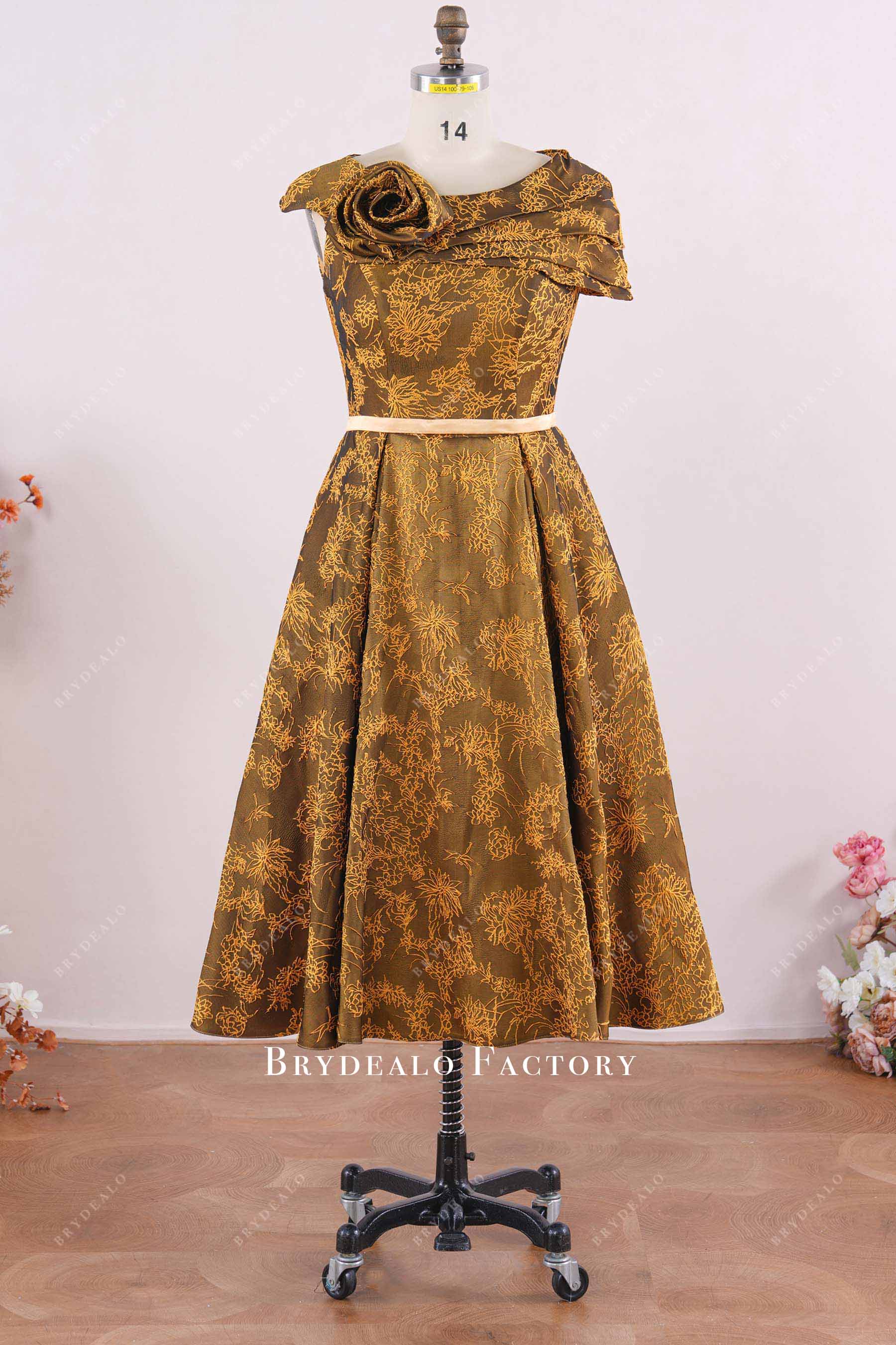 Sample Sale Gold Rose Sleeve Jacquard Mother of Bride Dress