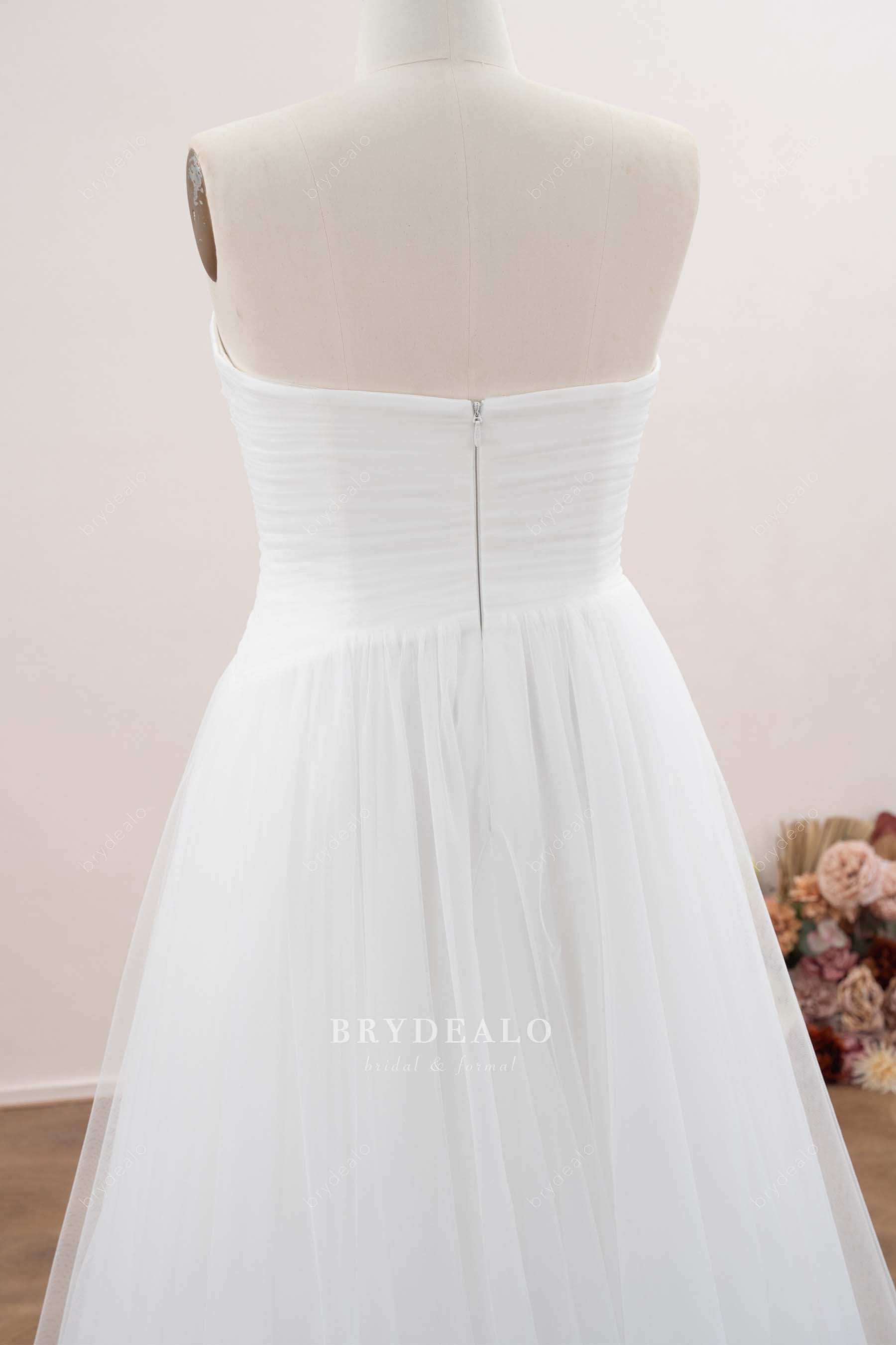 asymmetric ruched tulle wedding dress