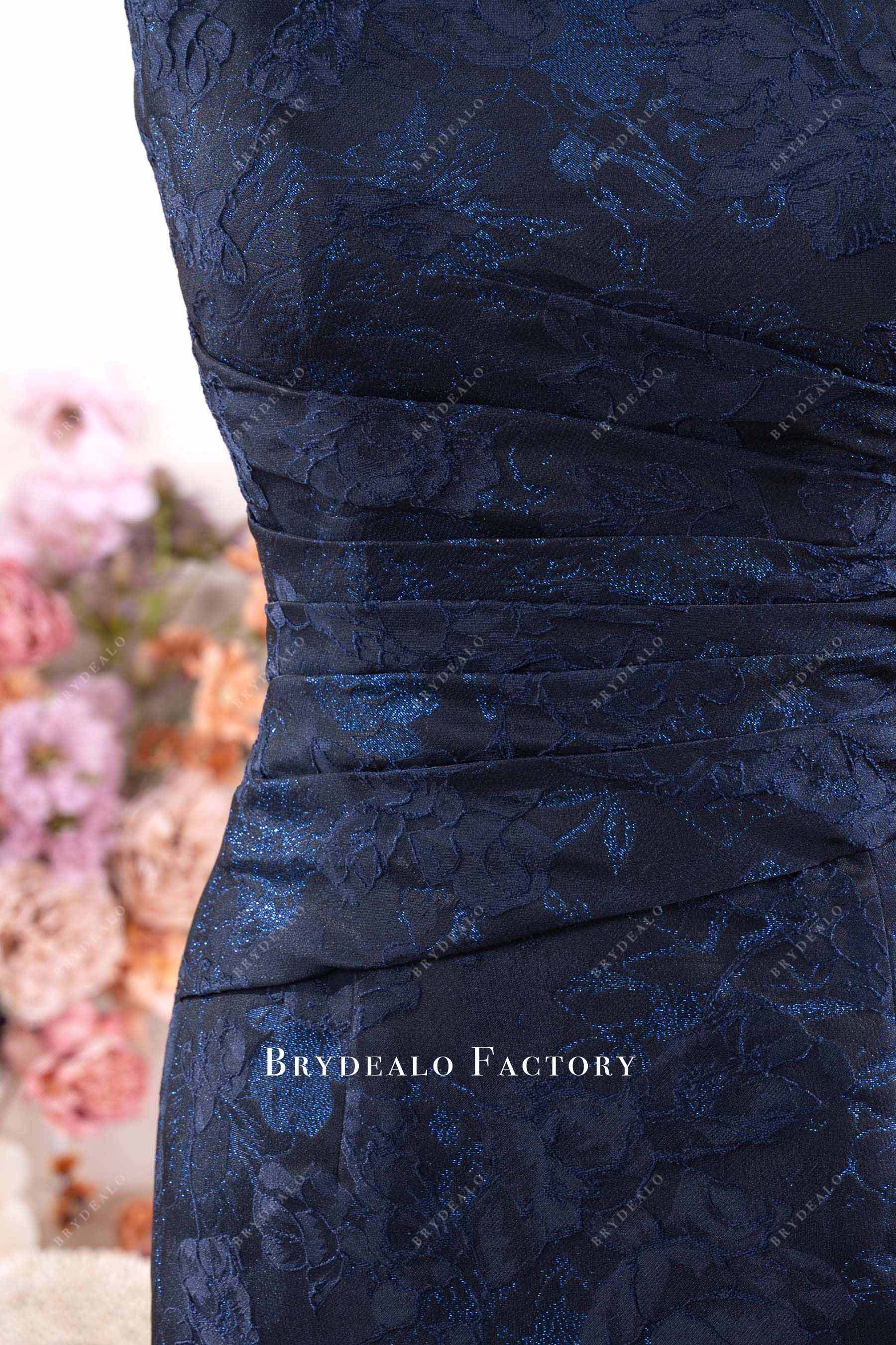 Jacquard Asymmetry Flower Shoulder Pencil Mother of Bride Dress