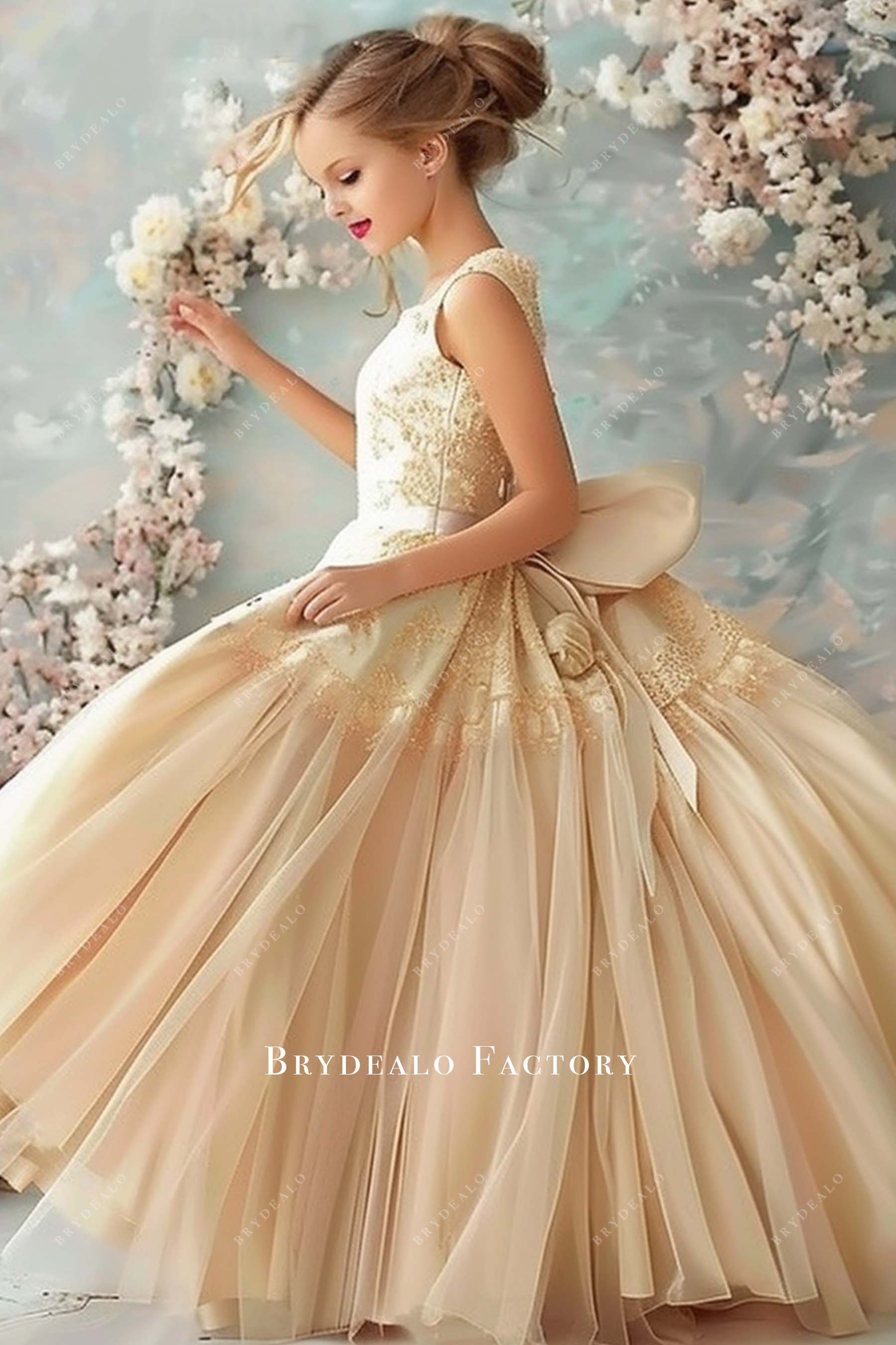 Champagne Lace Sleeveless Tulle Flower Girl Ball Gown Champagne Lace Sleeveless Tulle Flower Girl Ball Gown