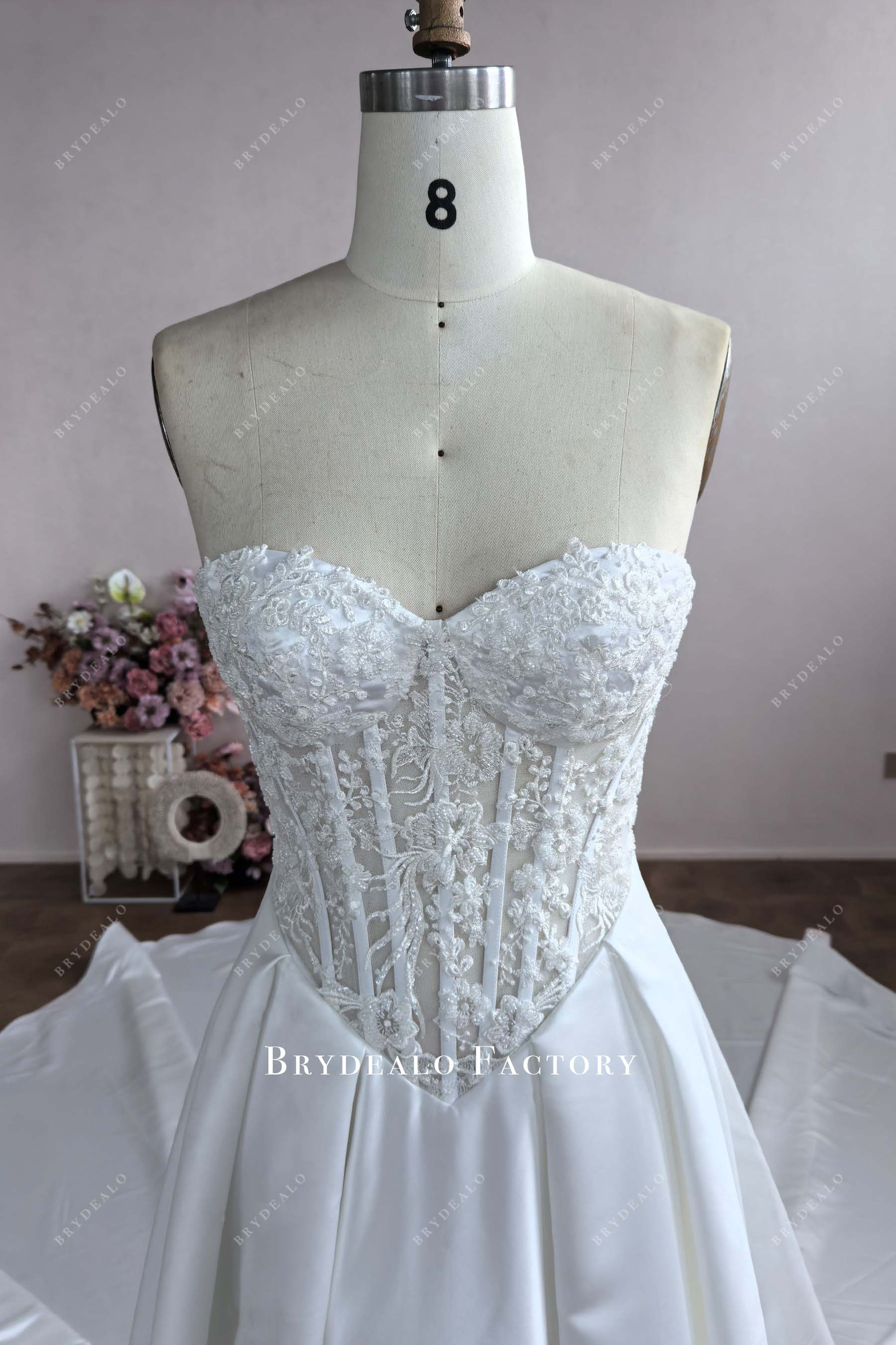 basque waist lace wedding dress