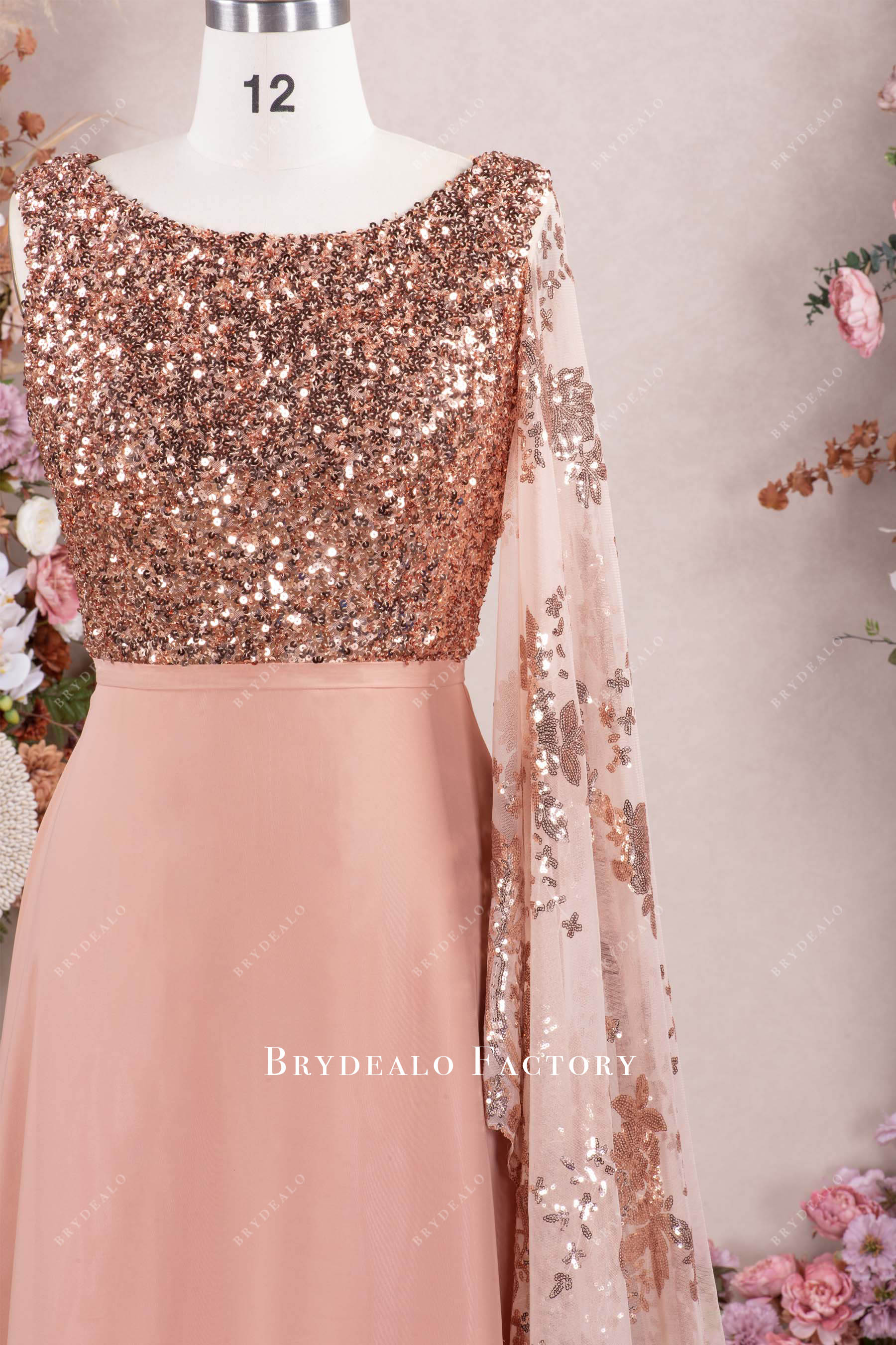 bateau neck sparkly sequin formal dress