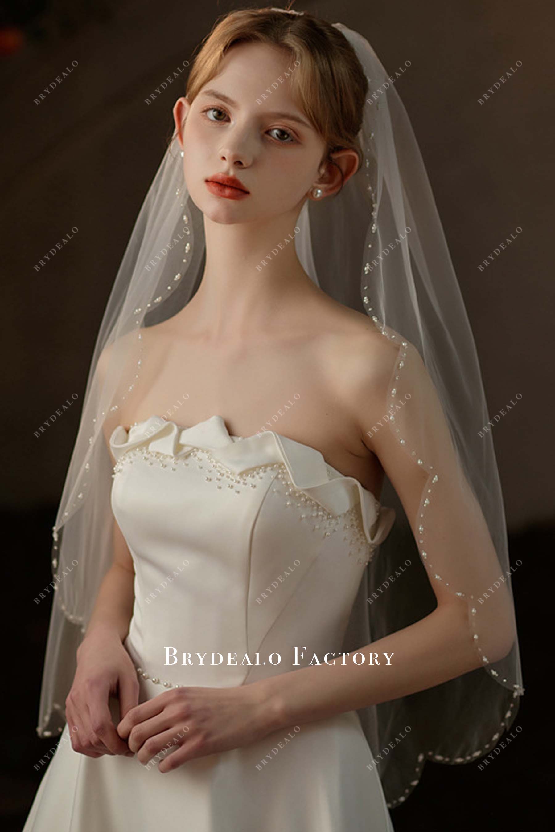 Single Tier Scalloped Beading Bridal Veil