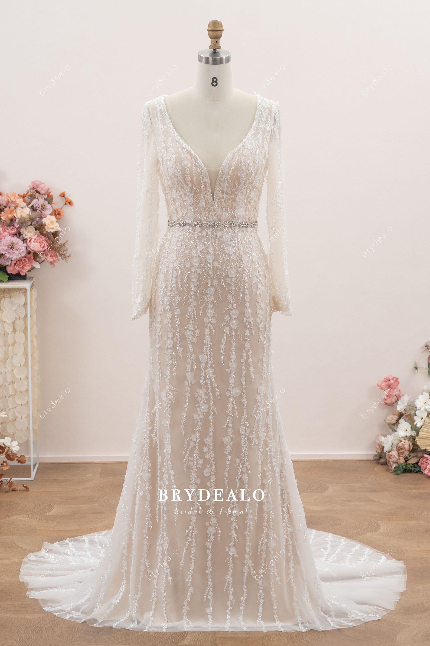 Beaded Flower Lace Mermaid Wedding Dress Sample Sale Beaded Flower Lace Mermaid Wedding Dress Sample Sale