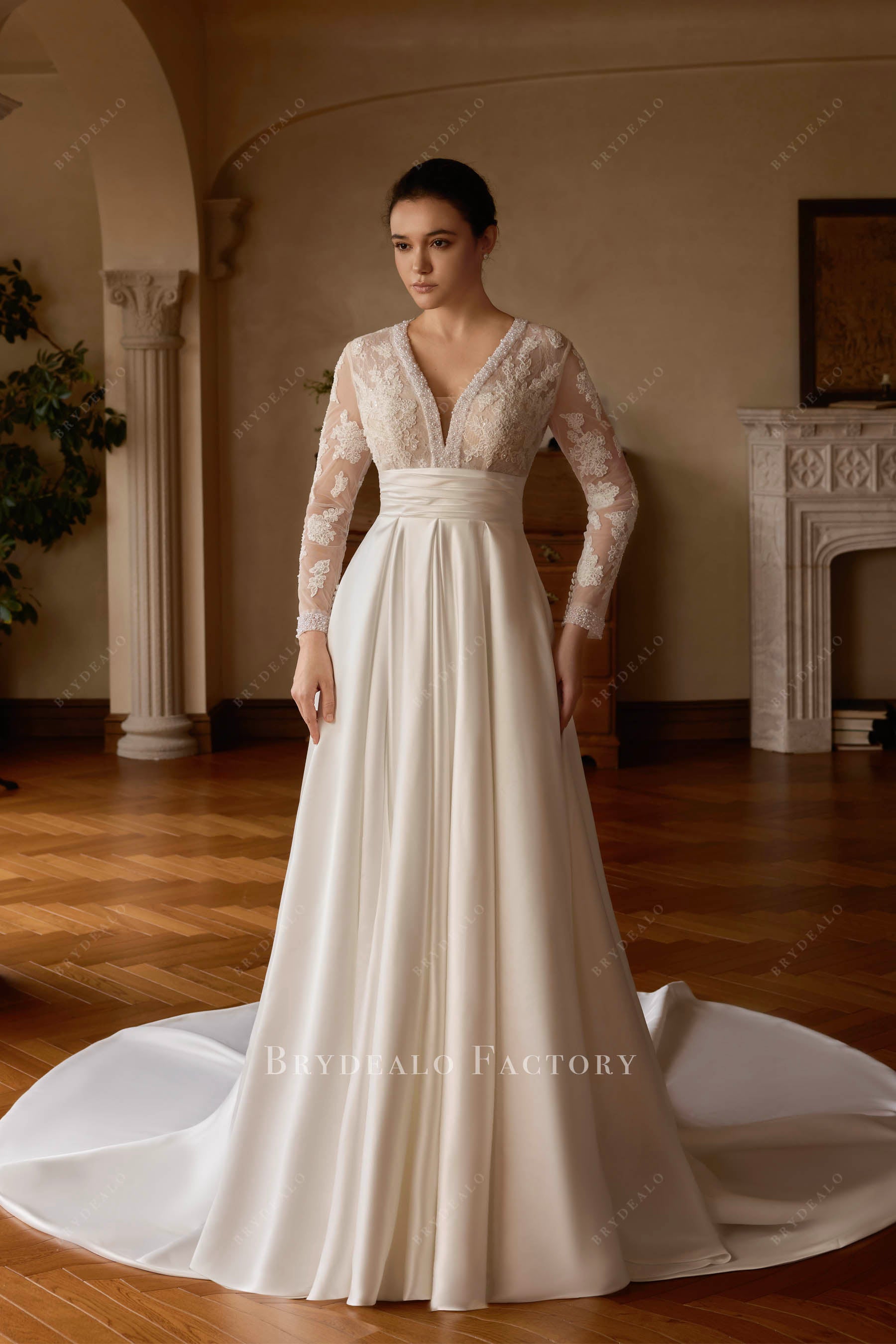 beaded lace A-line wedding dress