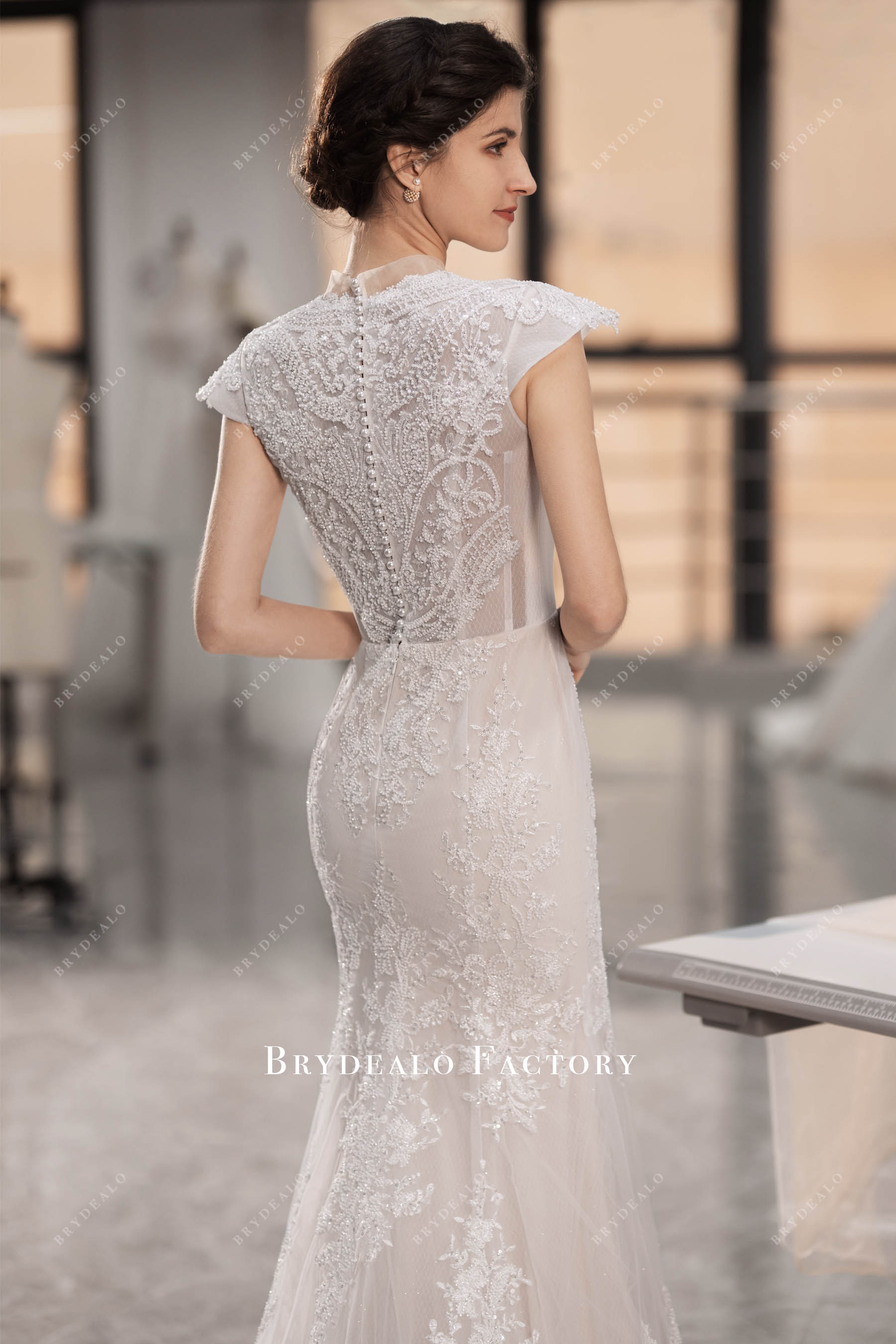 beaded lace back wedding dress