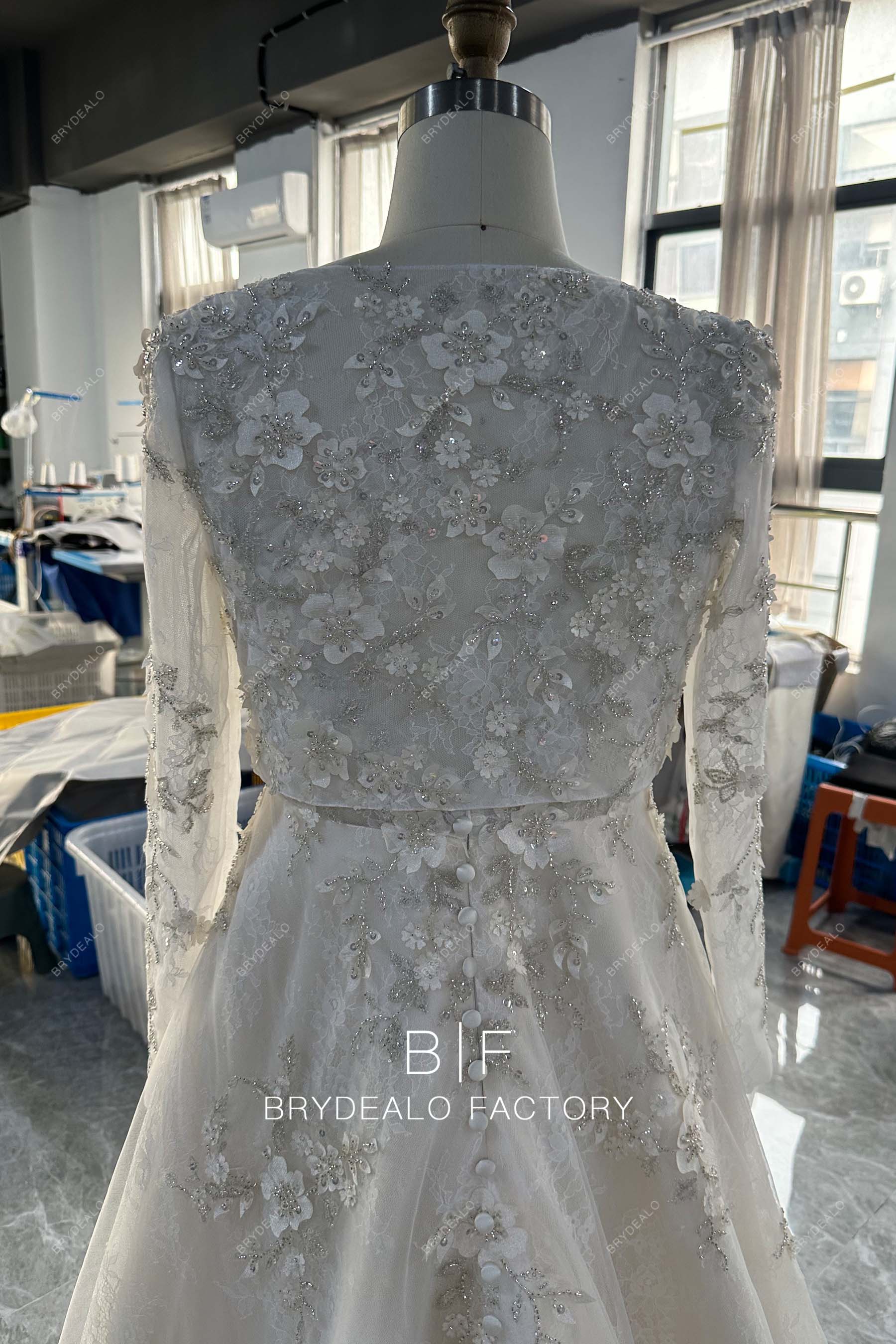 beaded lace cape bridal dress