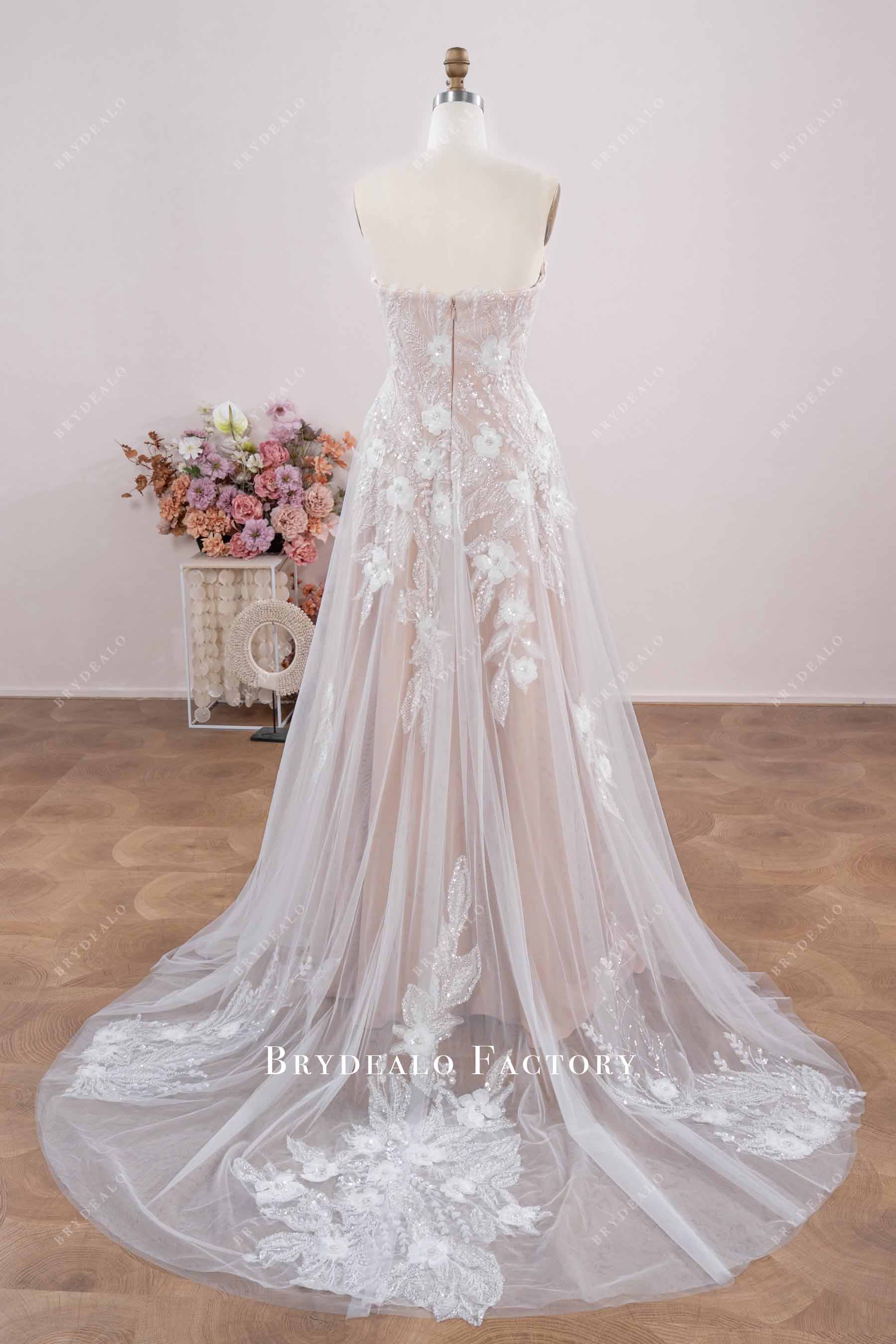 beaded lace court train wedding dress