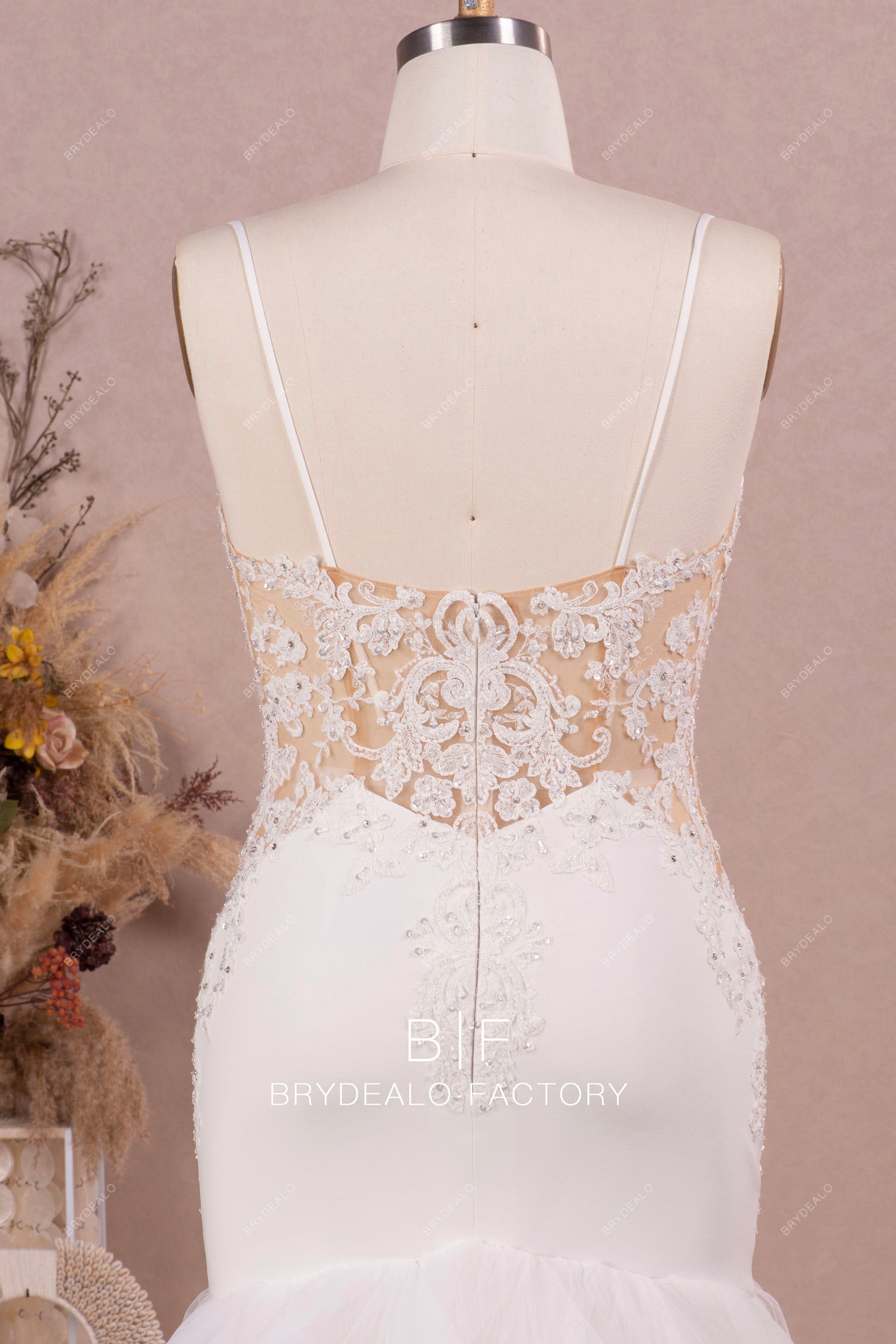 beaded lace illusion back wedding dress