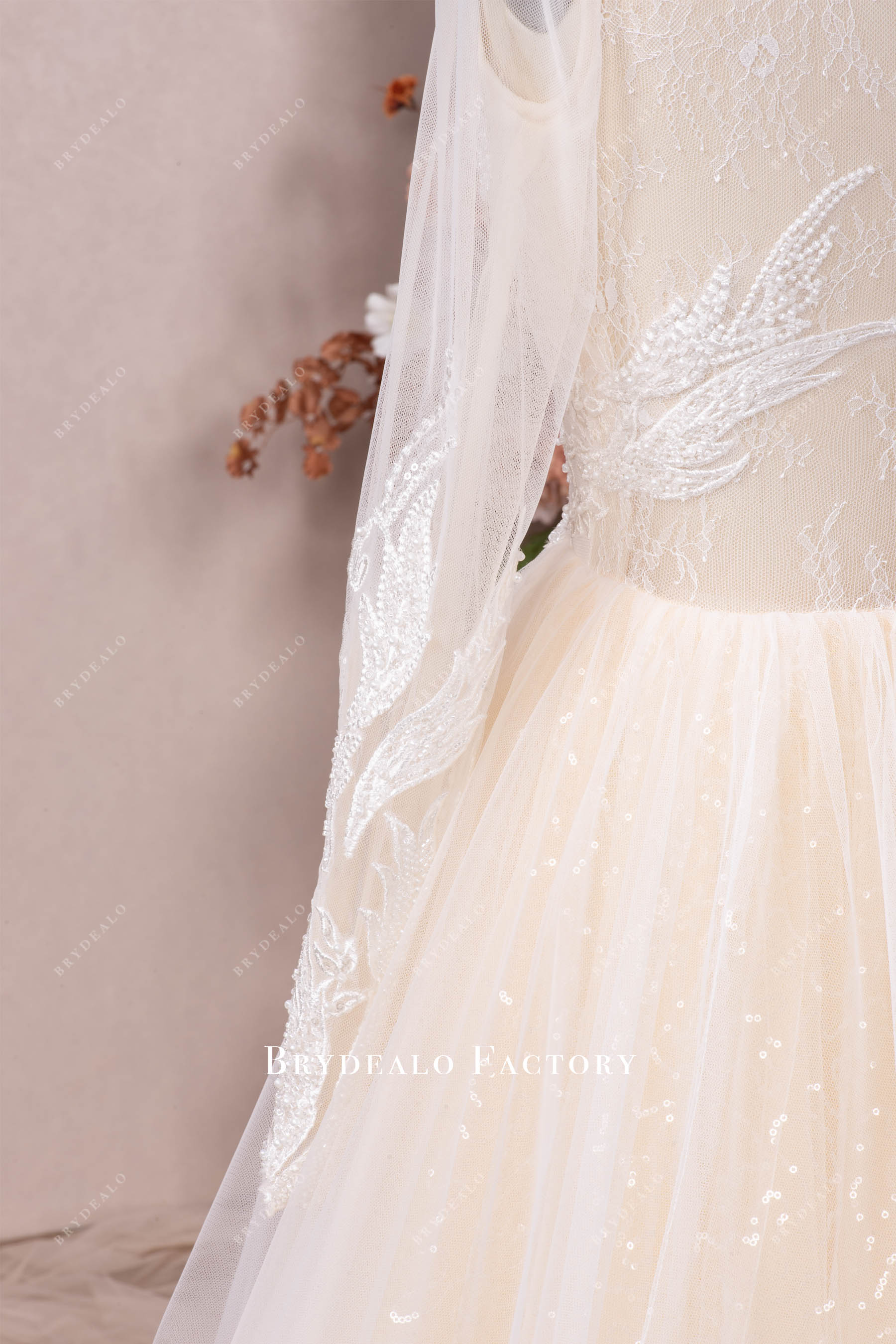 beaded lace illusion lace bridal gown