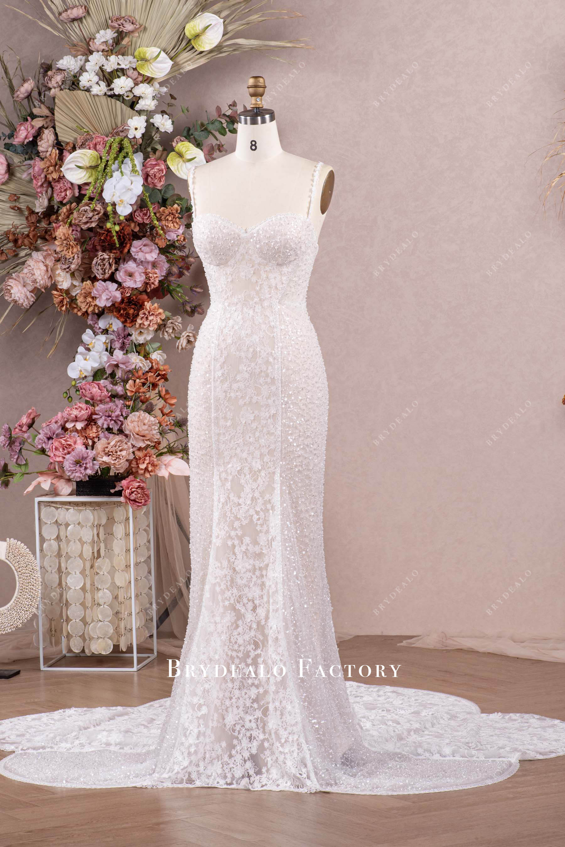 beaded lace mermaid wedding dress