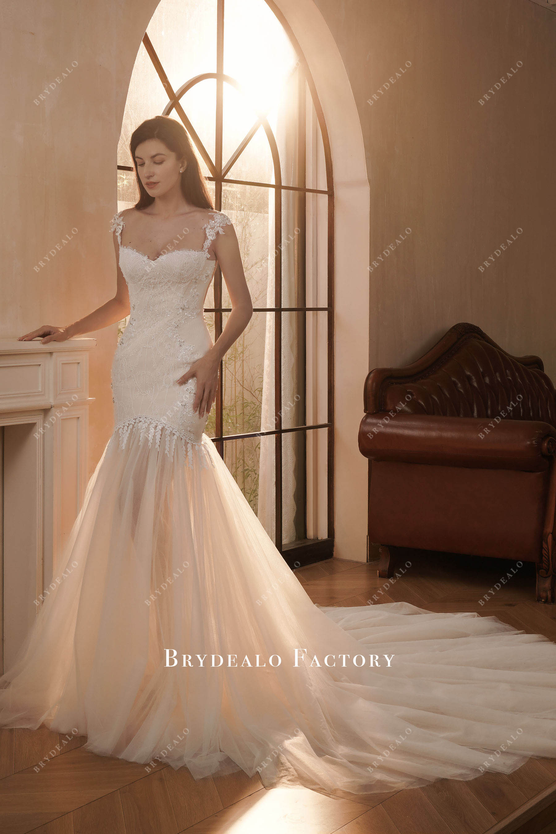 sachin and babi light blue dress Champagne Lace Mermaid Wedding Dress Zelda Size 2 / Champagne