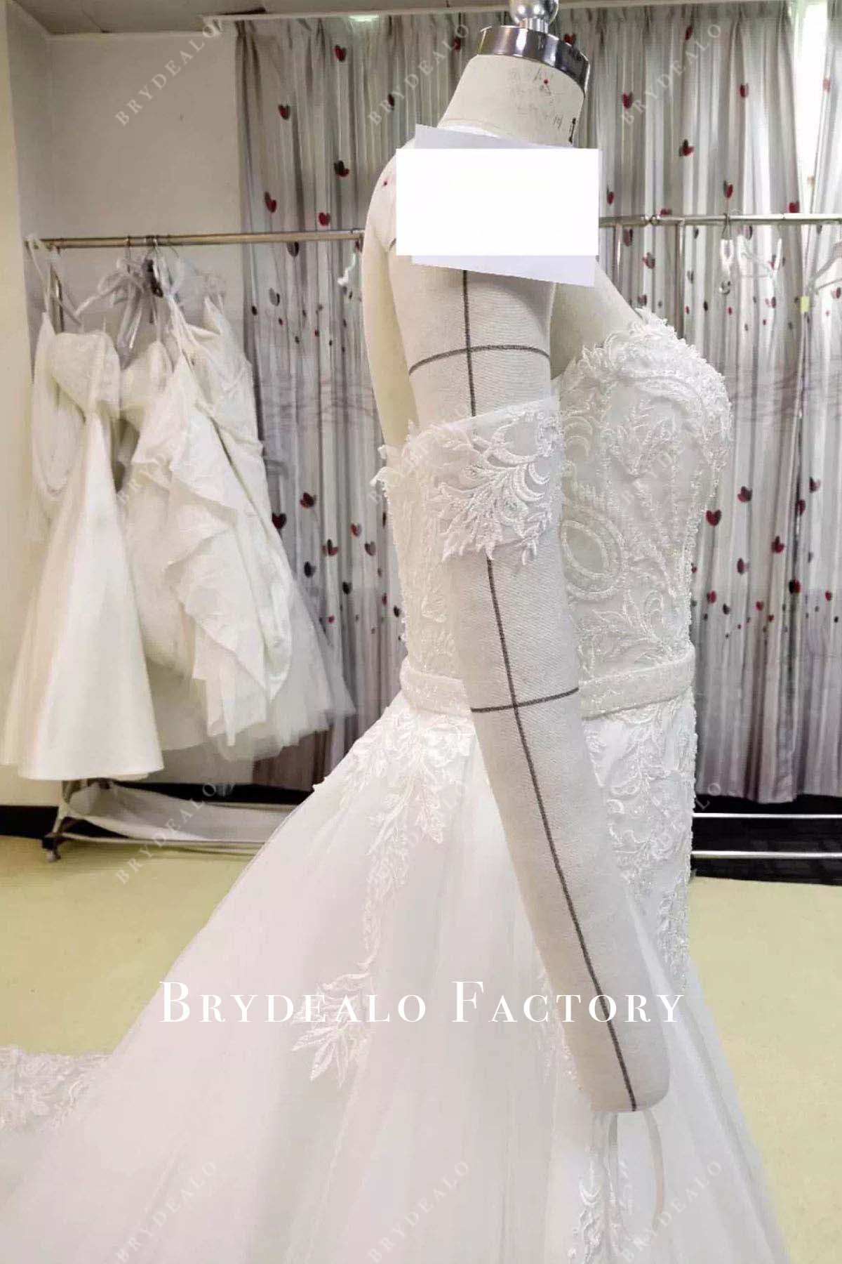 beaded lace short sleeves wedding dress