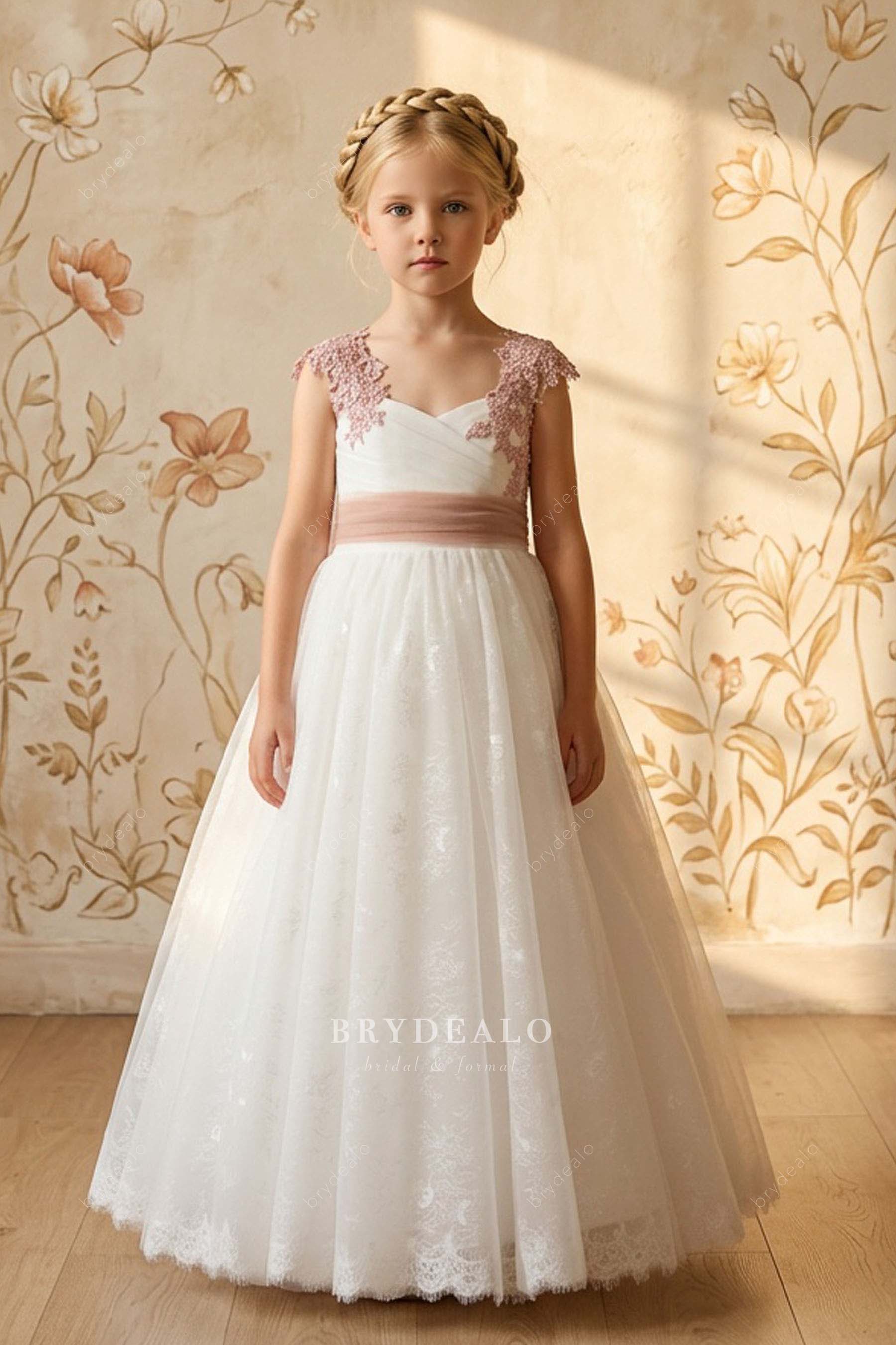 beaded lace straps flower girl dress